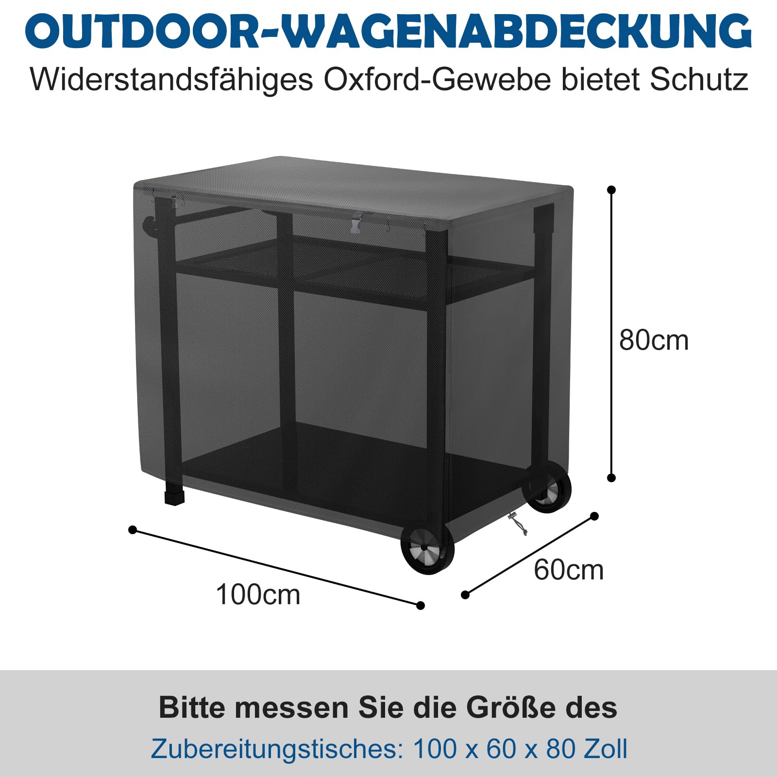 Cuisine d'extérieur Table d'appoint Housse, 100 x 80 x 60 cm Housse imperméable pour table pour chariot de service Chariot de barbecue pour terrasse Four à pizza