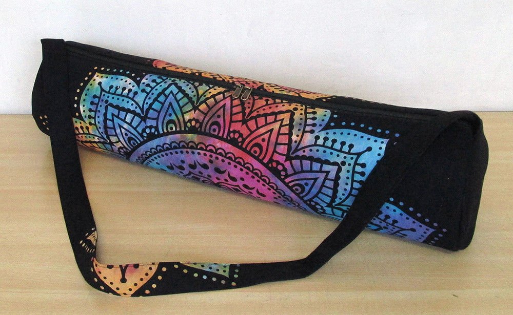 GANESHAM - Indian Tapestry Handmade Ethnic Bohemian Gym Exercise Sports Cotton Unisex Cross Body Boho Hobo Full Zip Yoga Mat Carrier Bag with Adjustable Shoulder Strap