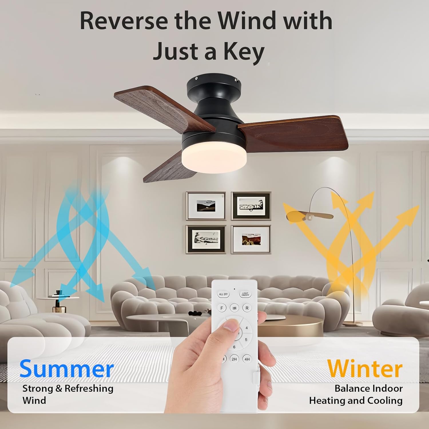 30" Wooden Ceiling Fan with Light: Low Profile Wood Fans with Remote Quiet Reversible DC Motor Simple Flush Mount Ceilingfan for Bedroom Living Room Kitchen Office Indoor Home Spaces