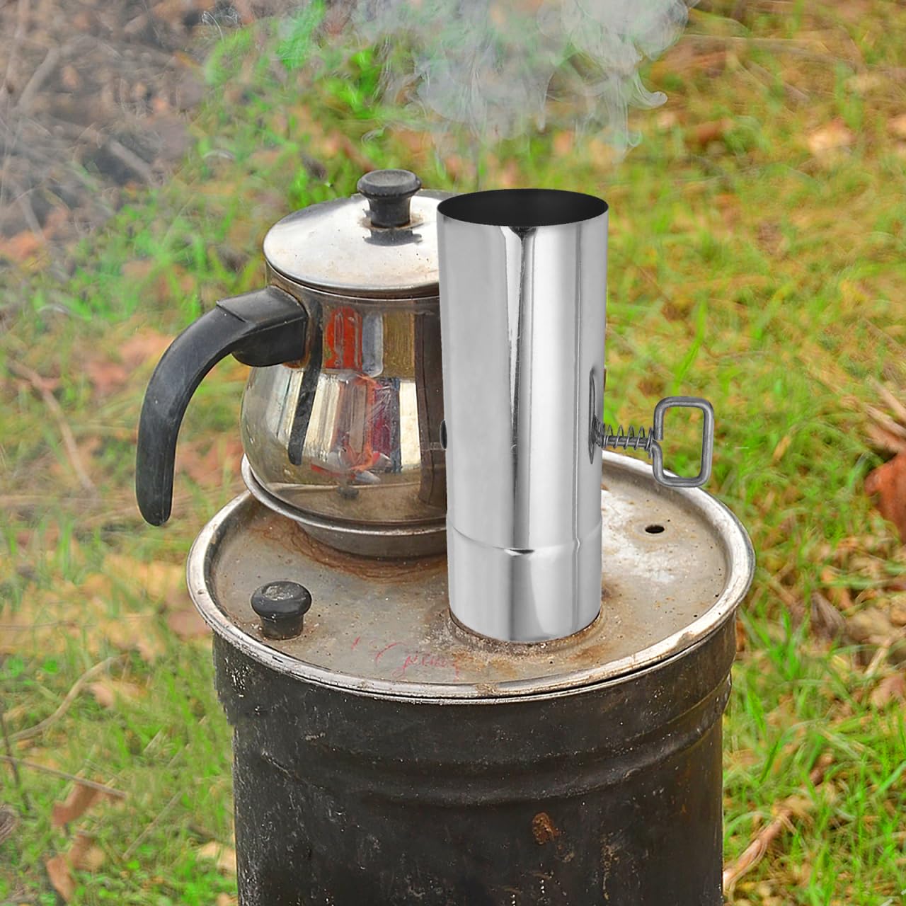 NOLITOY Réchaud de camping en acier inoxydable avec pare-étincelles, tuyau de cheminée réglable de 7,6 cm pour camping, randonnée, aération portable