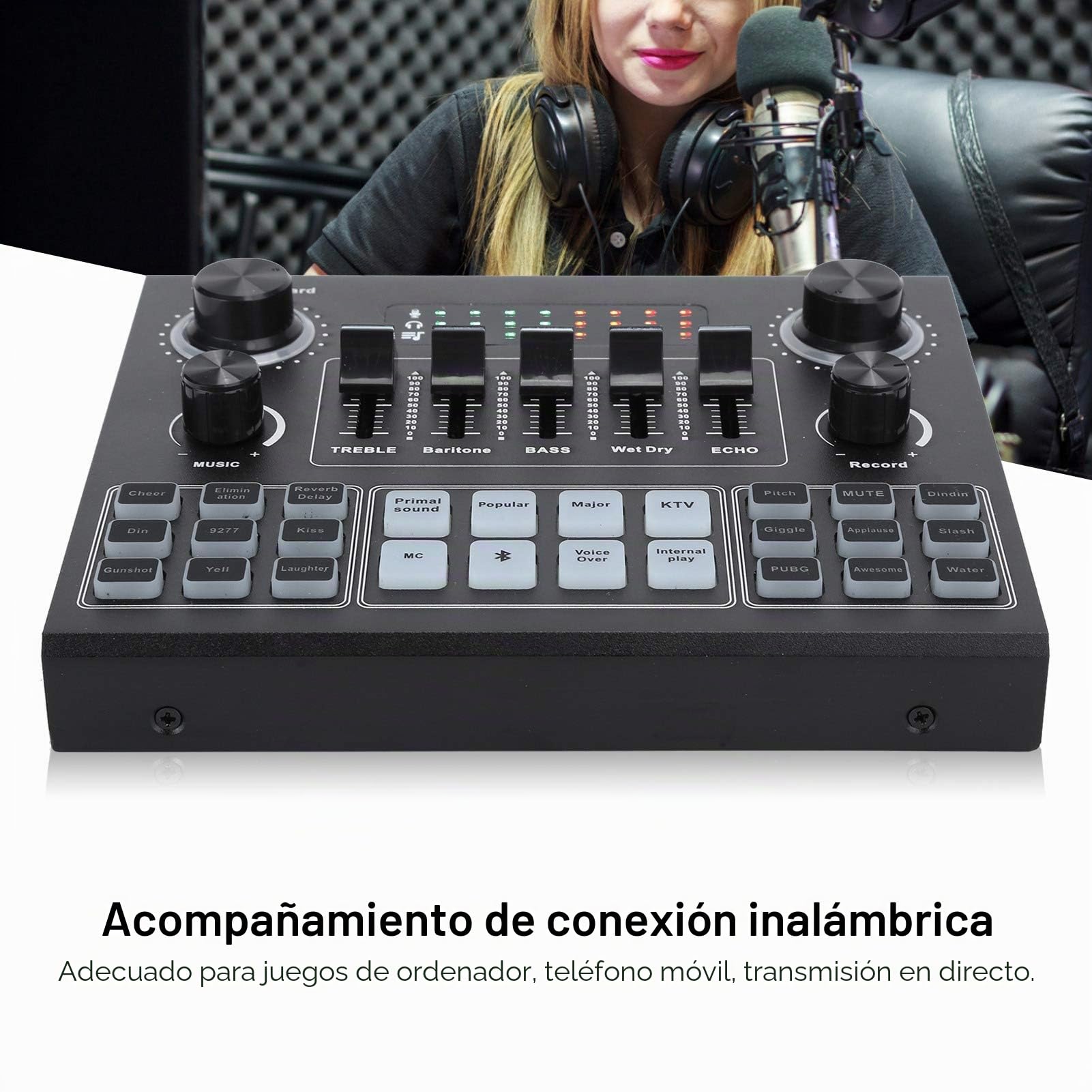 Tarjeta de Sonido V9 Bluetooth, Mezclador de Audio estéreo, Mezclador de Sonido Externo, Cambiador de Voz de transmisión Universal, Tarjeta de Sonido Helado para Juegos de computadora
