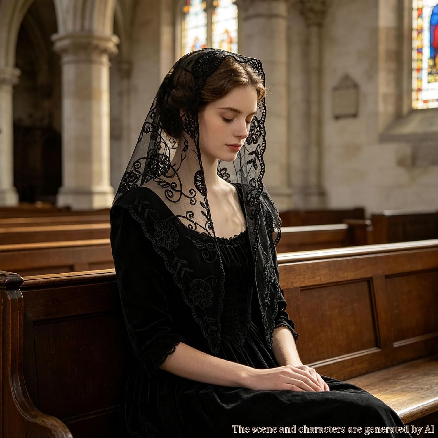 QIUTIMIY Lace Triangle Veil, Women Print Mantilla Veils for Church Wedding image 4