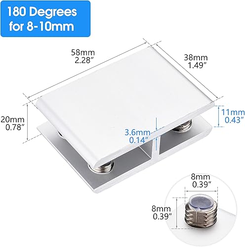Miniatura 5 de Kitmose Paquete de 8 abrazaderas de vidrio, abrazadera de vidrio a vidrio de 180 grados, soporte de soporte ajustable de aleación de aluminio de
