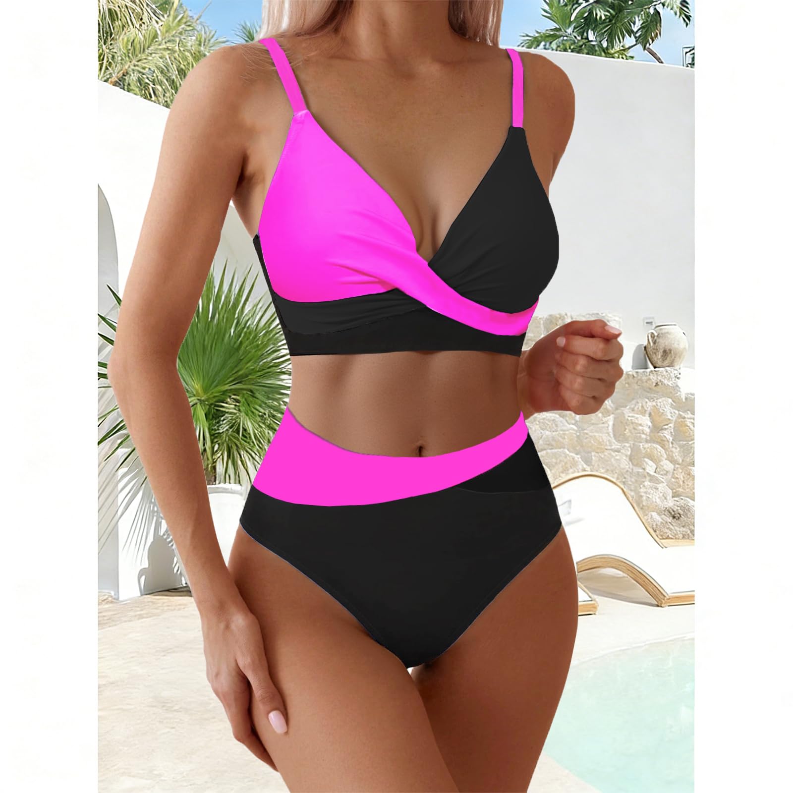 Damski dwuczęściowy kostium kąpielowy, dekolt w kształcie litery V, skrzyżowane bikini, moda kąpielowa, kontrola brzucha, zestawy bikini