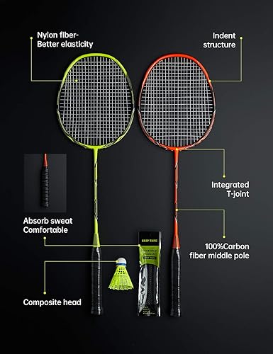 Miniatura 2 de Raquetas de bádminton profesionales de fibra de carbono para patios traseros y gimnasio
