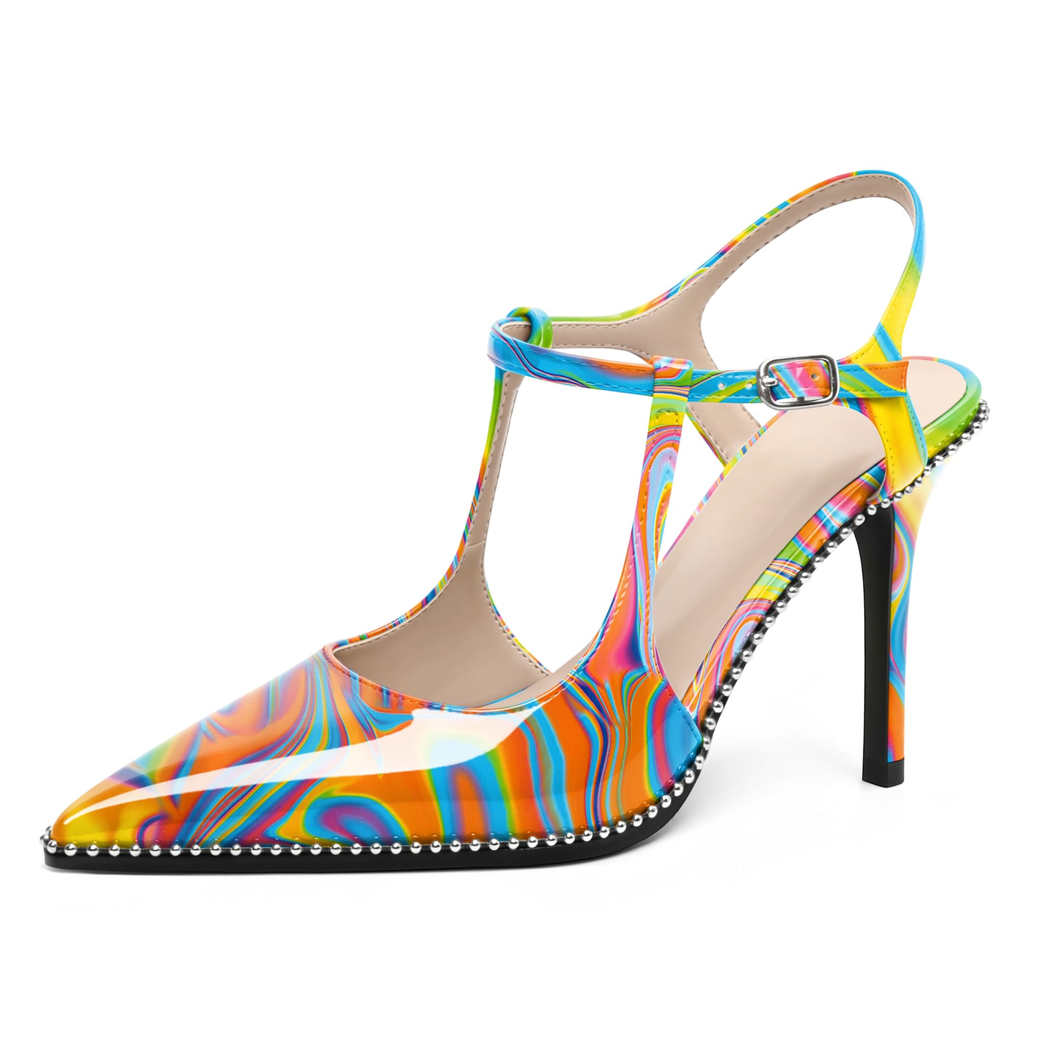 SAMMITOP Womens High Heels Ankle Strap Pointed Toe Stilettos