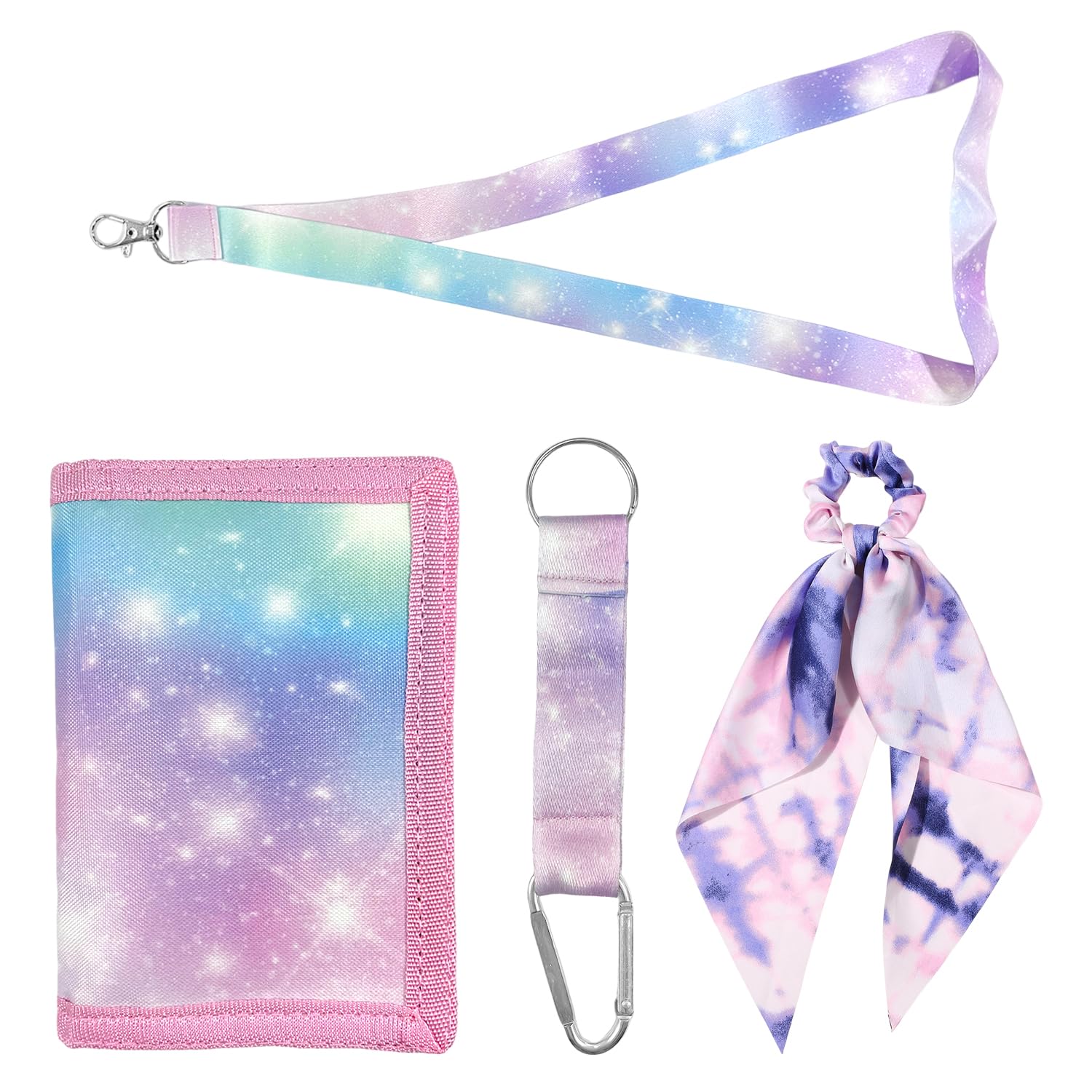 Gdfhbd Women's Pink 1 Starry Sky Wallet, 2 Keychains And 1 Bow Lanyard, Girly Heart Storage Accessories,Suitable For Daily Travel, Gifts.