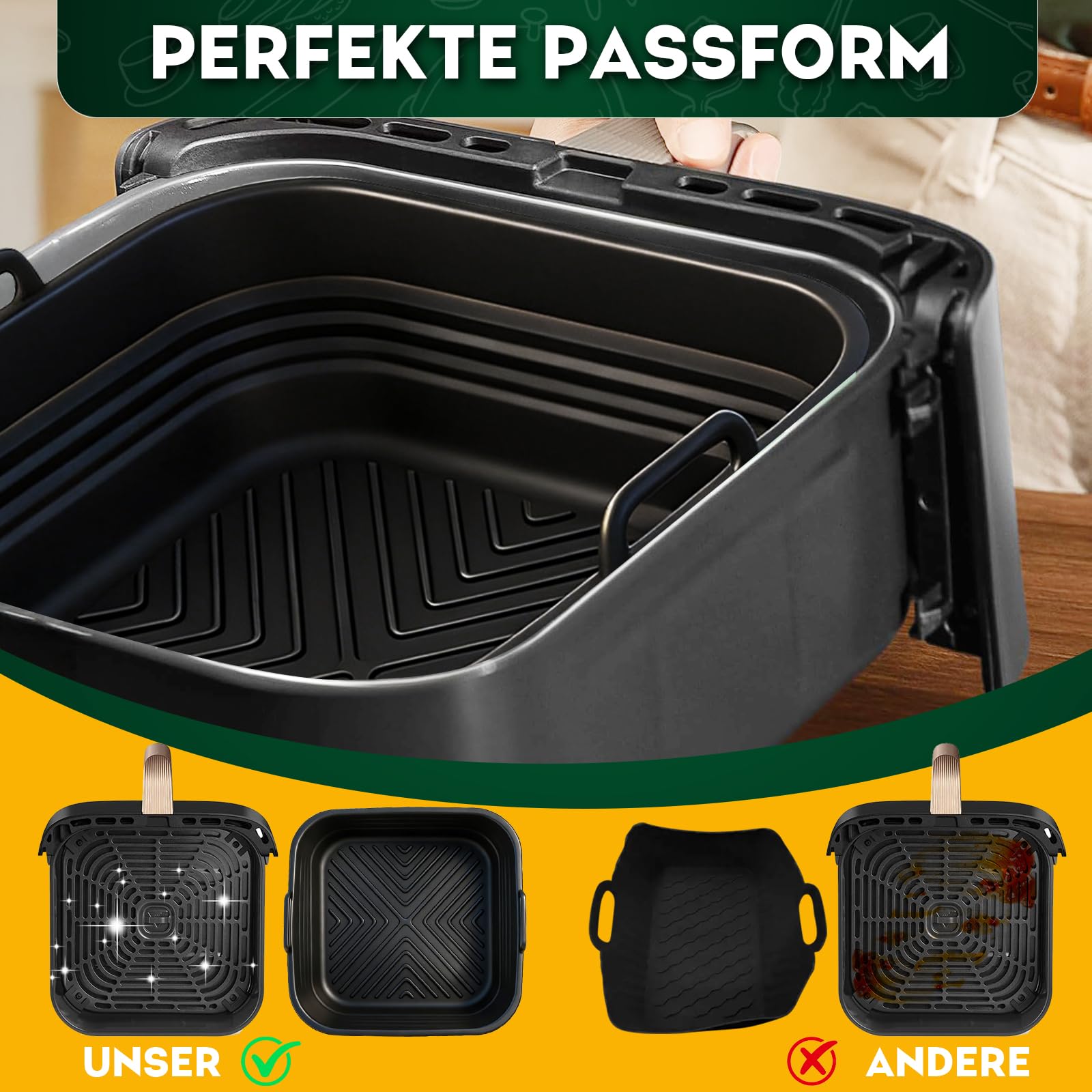 9 Teiliges Airfryer Zubehör für COSORI Turbo Tower Pro 10,8L(6,5L/4,3L) Double Stack Airfryer, COSORI Heißluftfritteuse Zubehör, BPA-frei Airfryer Silikonform Zubehör.