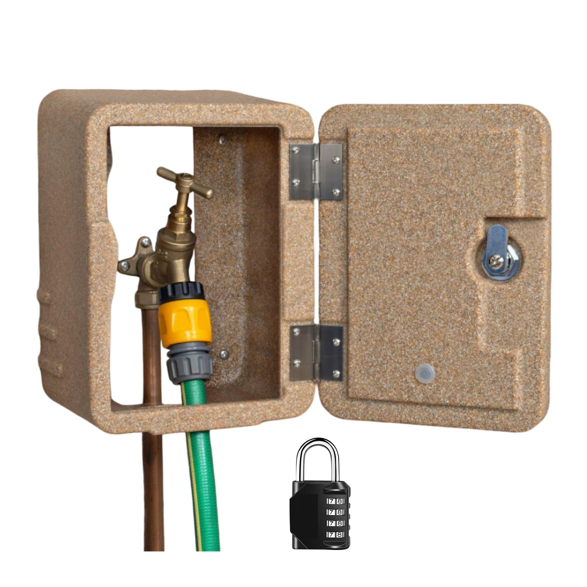 Tap Safe Lockable Outside Tap Cover - Weather Resistant Outdoor Tap Protector for Frost Protection & Water Security, Combination Padlock Included – Sandstone