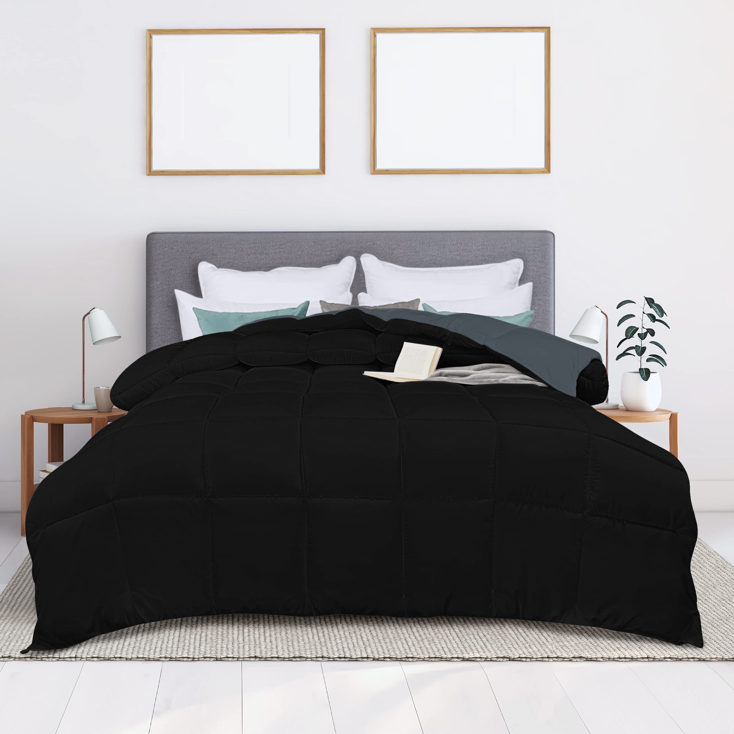 Utopia Bedding Trapunta Double-Face 350 gr/m²- Morbida Piumino (230cm x 260cm) - per Letto 180 cm - Piumino Reversibile (Bicolore) - Grigio e Nero