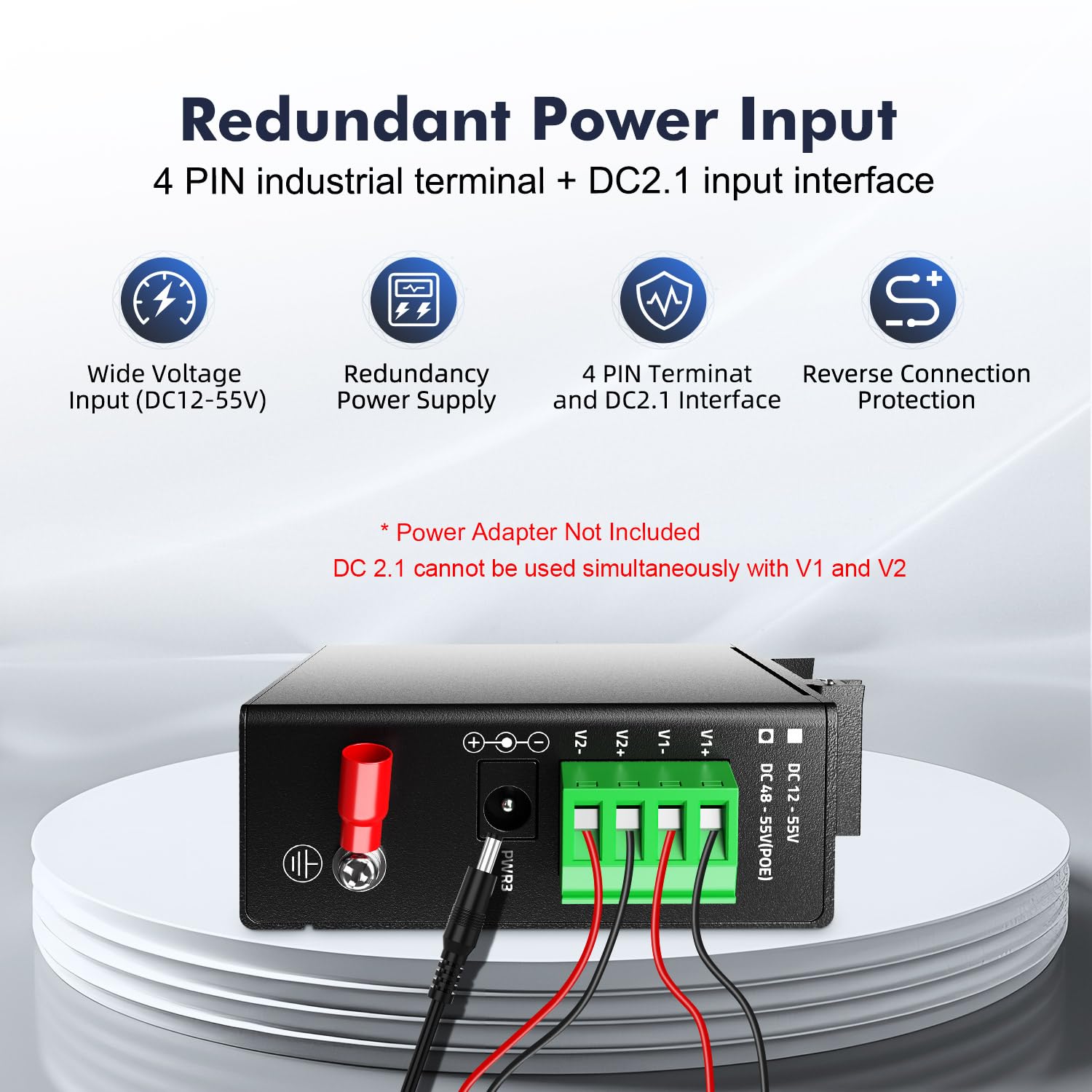 Switch per guida DIN mini gigabit industriale a 5 porte, 4 porte da 100/1000 Mbit/s, 1 uplink Gigabit, guida DIN e supporto da parete inclusi, switch Ethernet industriale non gestito