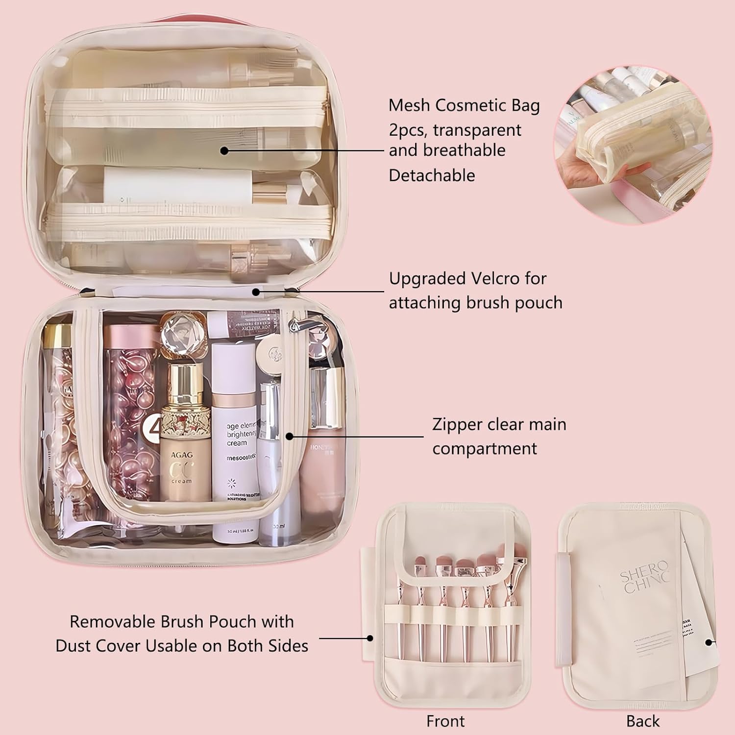 2-in-1 Makeup and Toiletry Bag for Women, Makeup Cases, Makeup Organizer Cosmetic Bag with 5 Compartments for Easy Access, Make Up Bag for makeup,Skincare, Toiletries and cosmetic accessories - Image 2