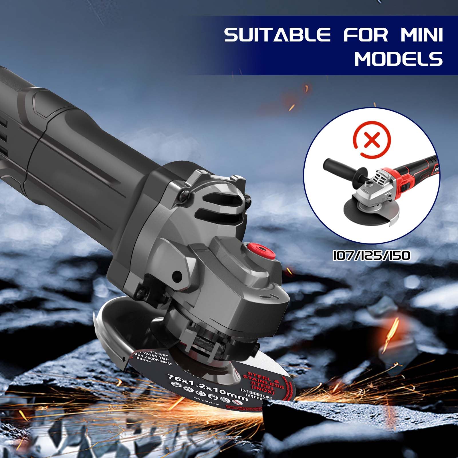 12 dischi da taglio da 76 mm per smerigliatrice angolare, 1,2 mm di spessore, dischi da taglio ad alta velocità, per metallo e legno, dischi abrasivi non distruttivi con foro da 10 mm per mini