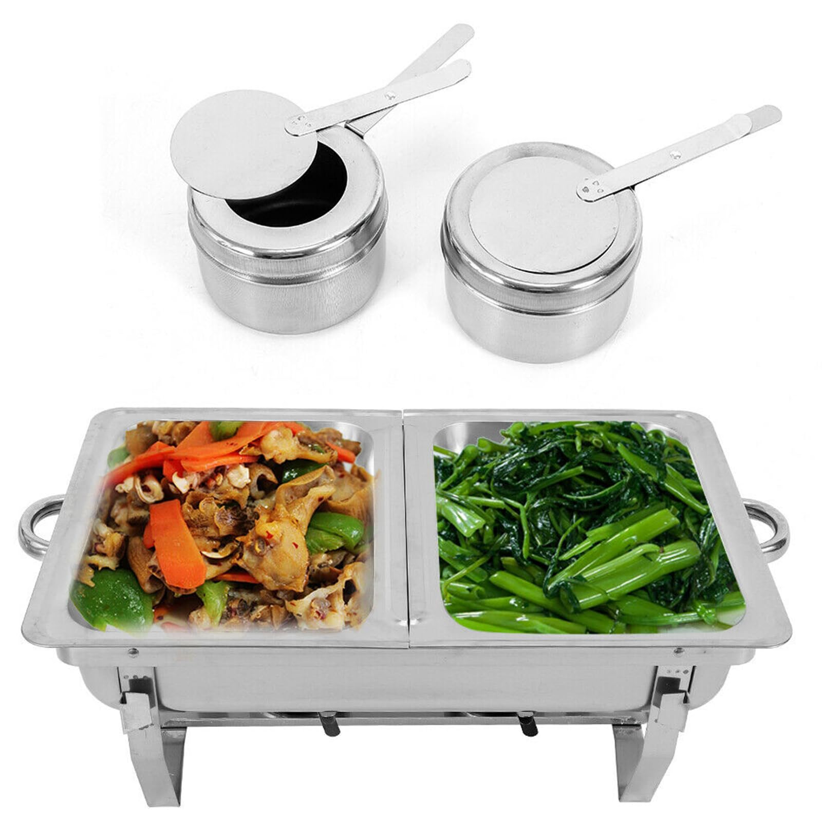 Chafing Dish, contenitore termico per alimenti, in acciaio inox, 7,5 l, scalda buffet, con coperchio, supporto pieghevole, serbatoio del carburante e ciotola per acqua, per buffet, feste di famiglia,