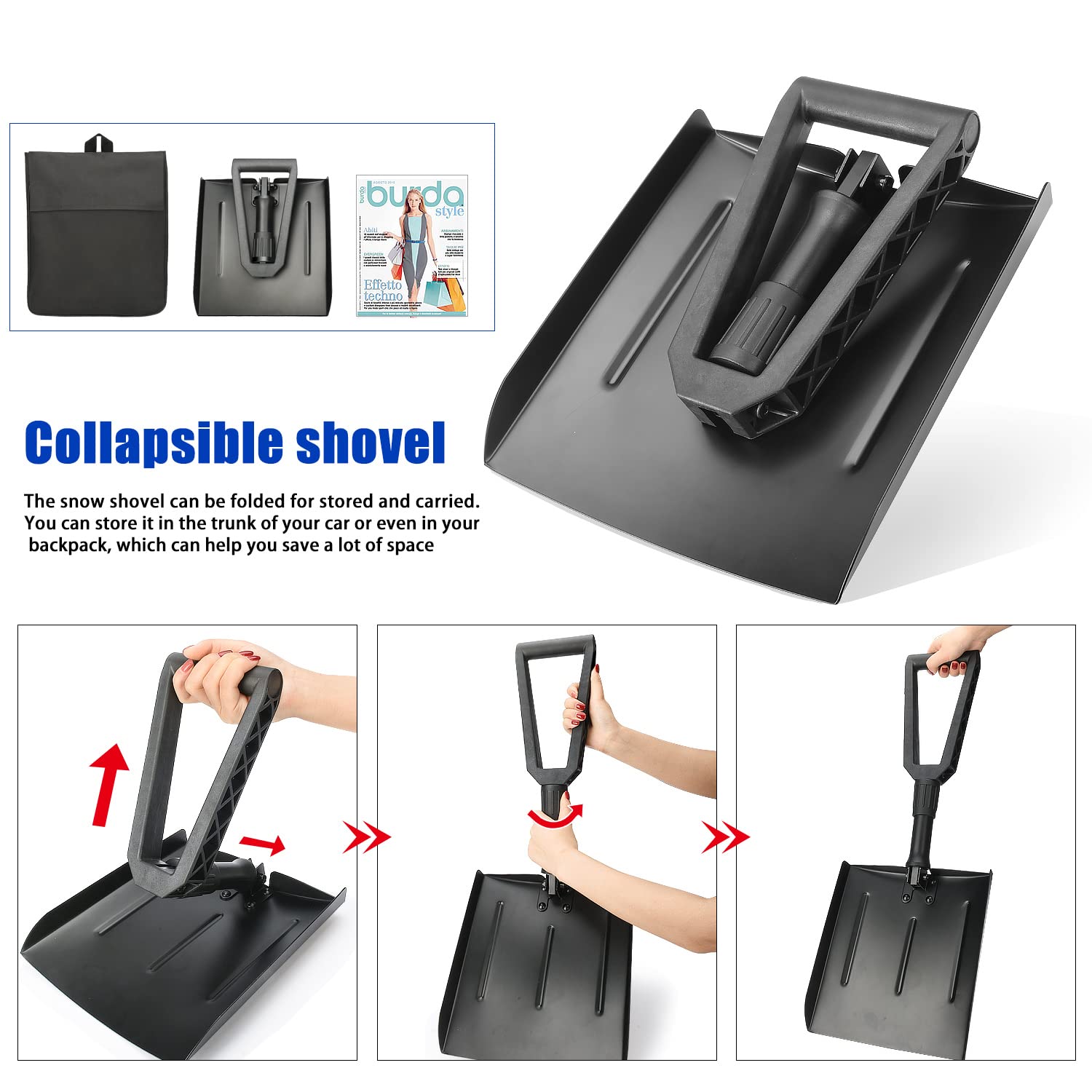 Pelle À Neige, Pelle à Neige en Aluminium Réglable, Pelle Pliante, Pelle à neige portable pour enlever la neige, Stockage et Déneigement Faciles pour la Voiture d'hiver de Jardinage extérieur