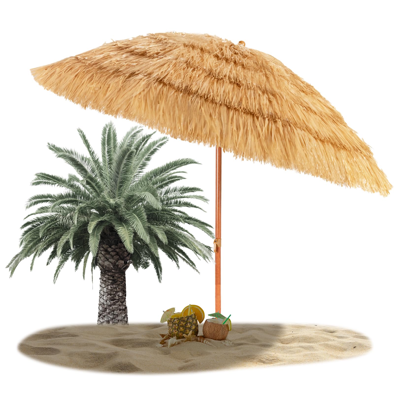 RELAX4LIFE Parasol Plage Hawaïen Inclinable Φ2M en Paille Tropicale