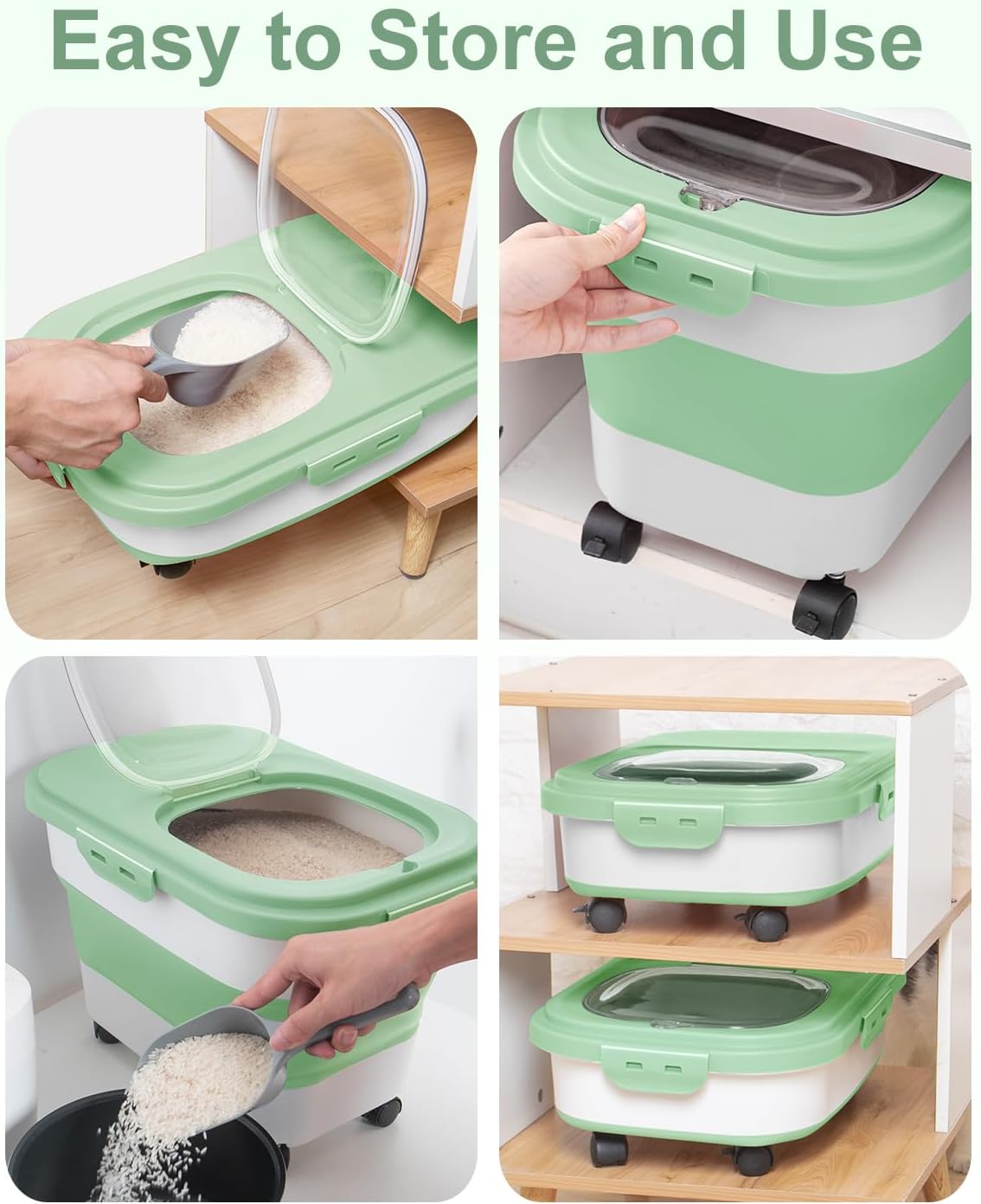 Airtight & Mobile Dog Food Storage, Collapsible with Wheels and Handy Scoop