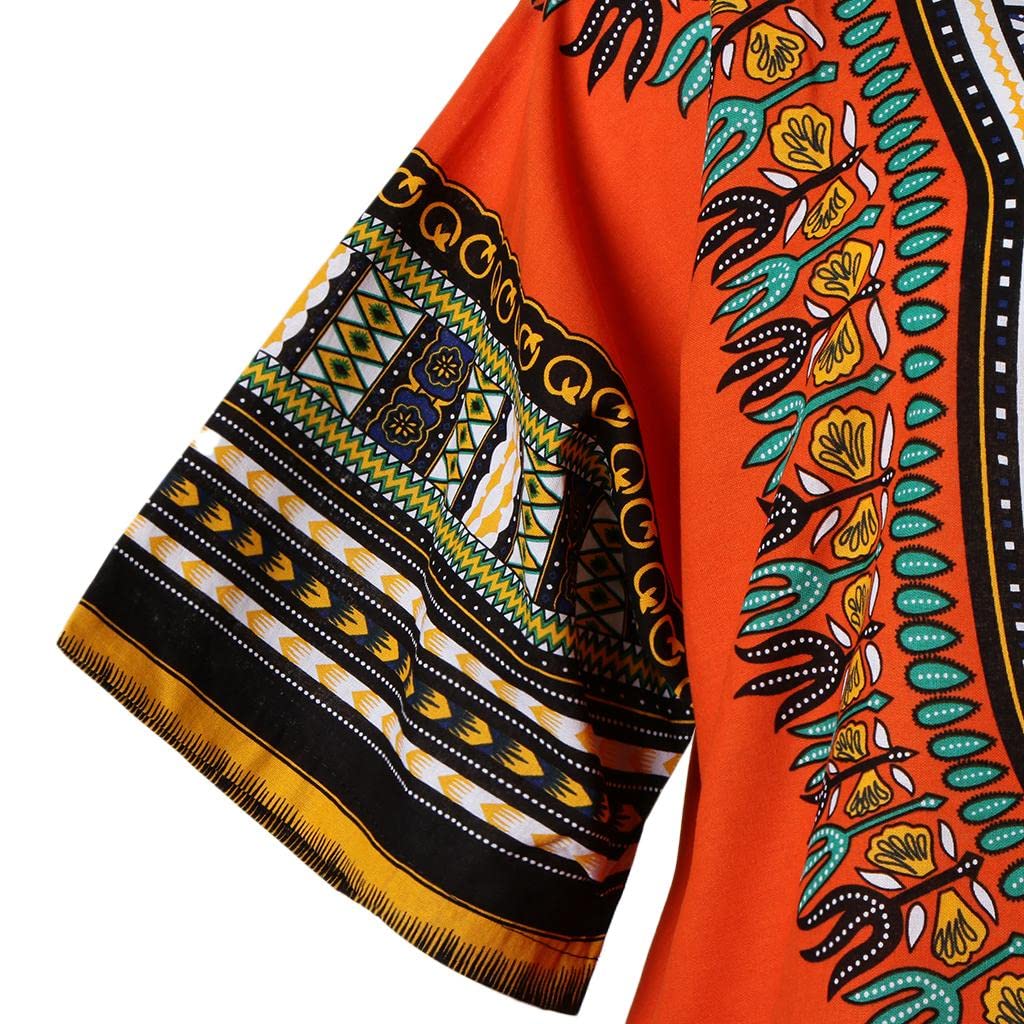 Unisex African Prints Dress Cotton Dashiki Shirt Ethnic Caftan Orange-image-42