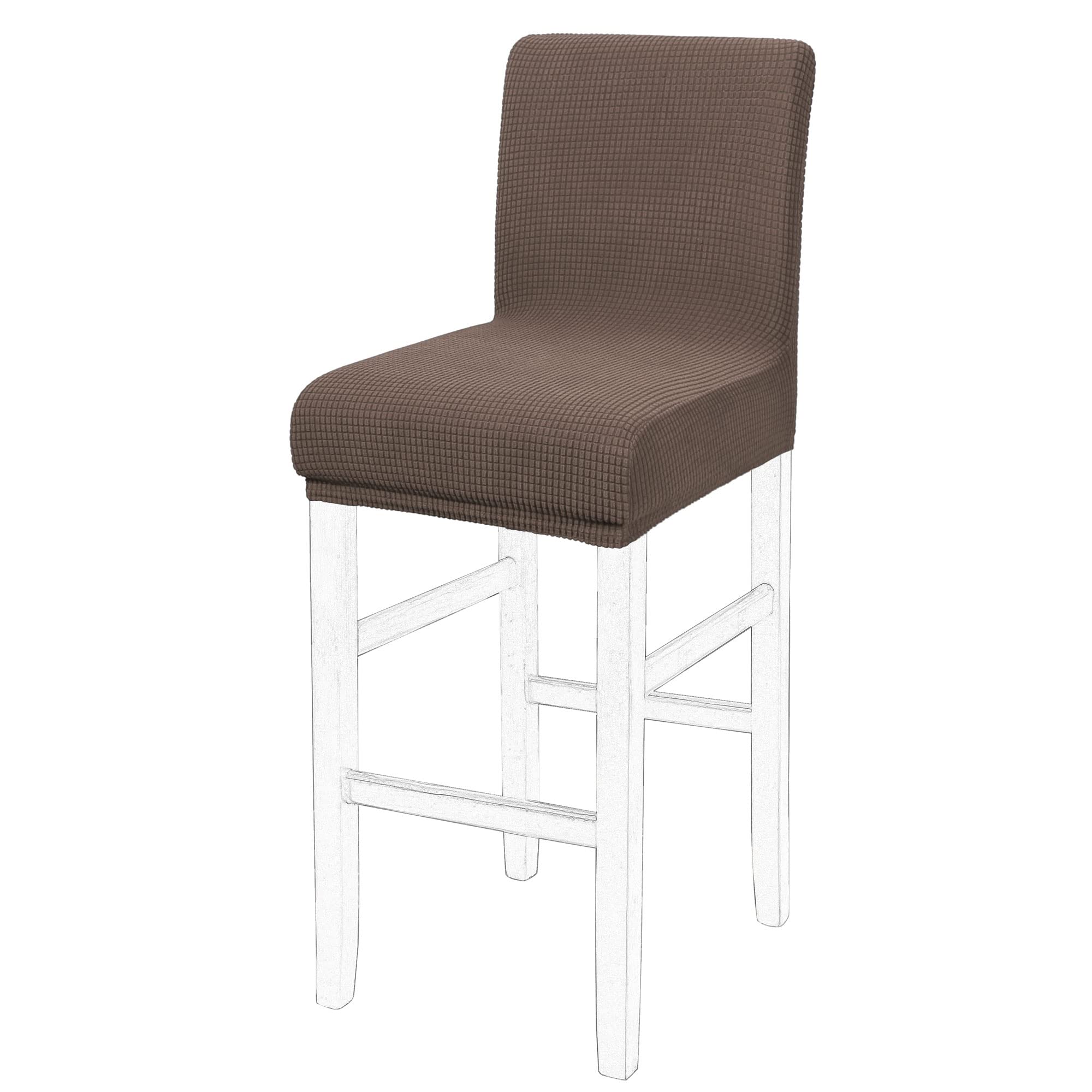 PiccoCasa Dining Chair Covers Set of 1, Stretch & Removable Bar Stool Covers for Pub Counter - Height Side Chair Covers with Square Lattice, Washable Chair Slipcovers Light Brown