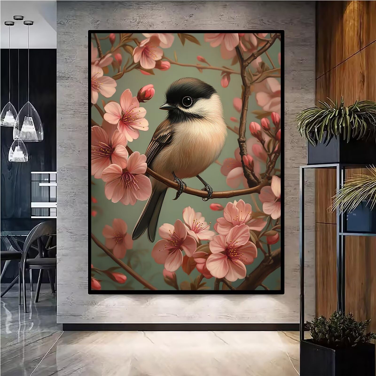 Diamond Painting Kit Completo, Diamond Painting Uccello, 5D Pittura Diamante Kit Manualidades Adultos DIY Diamantini Crystal Art Disegni Ricamo Punto Croce Artigianale, 90x120cm Albero In Fiore j0-861