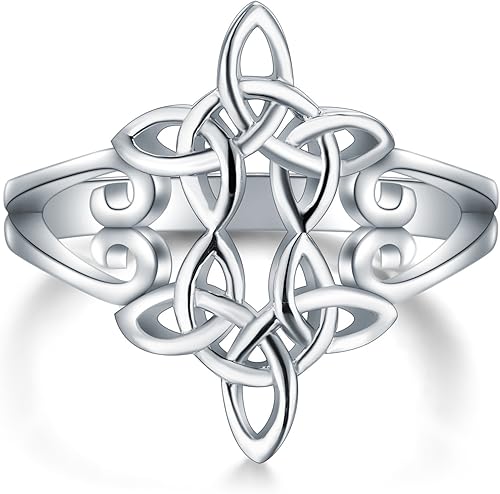 BORUO Anillo de plata de ley 925 con nudo celta, corazón, cruz, alto pulido, resistente al deslustre, anillo de boda de eternidad, anillo apilable