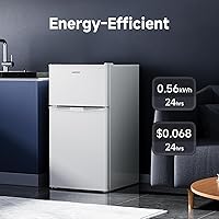Vista 4 de BANGSON Mini Fridge with Freezer, 2 Door Small Refrigerator with Freezer, Small Fridge for Bedroom, 3.2 CU.FT, For Home, Office, Dorm, Garage or RV