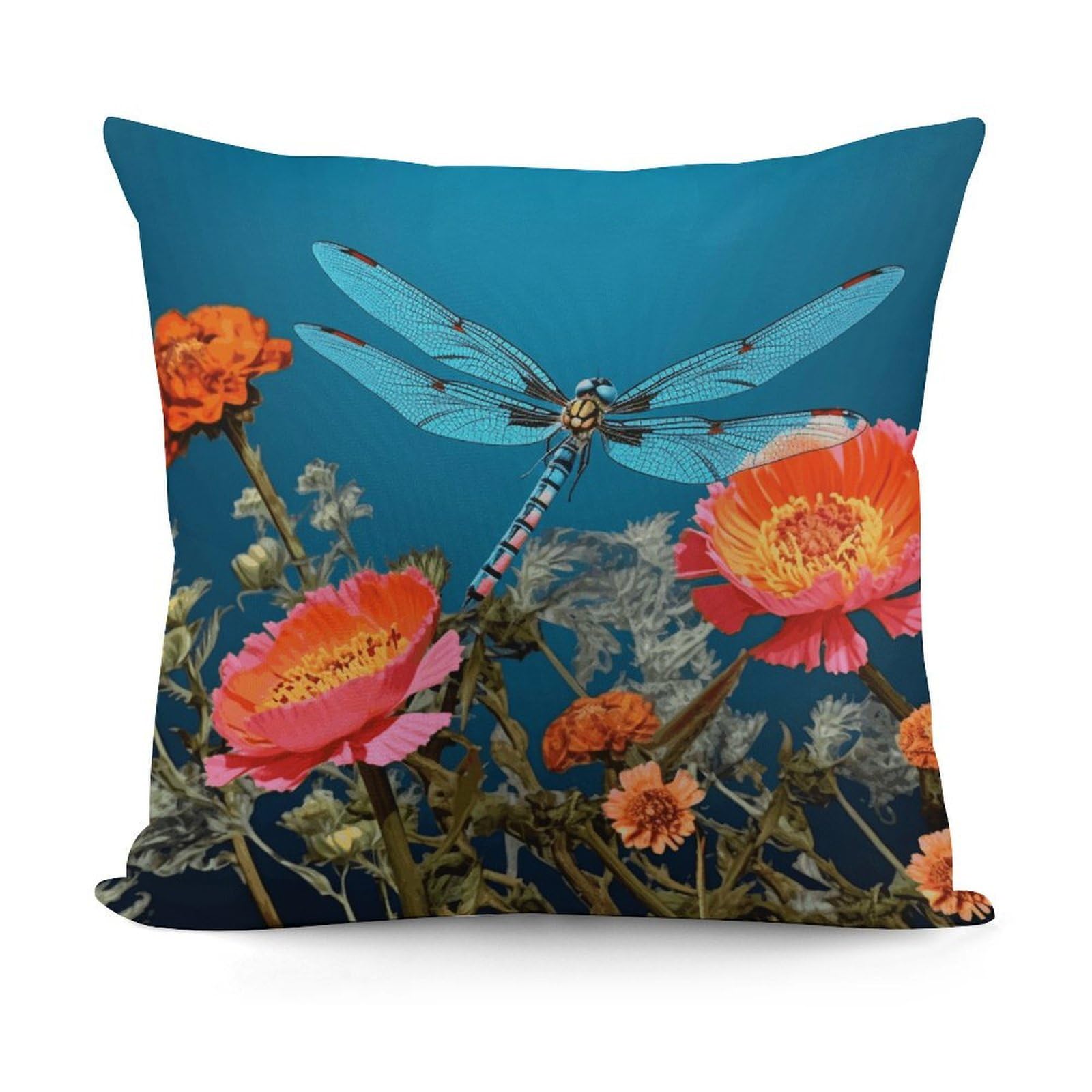 JTREHY Dragonfly and Flower Pillow Covers Decorative Throw Pillow Covers Soft Decor Couch Cushion Case Modern Square Pillow Cases Summer Pillow Cover for Sofa Living Room 18x18 in