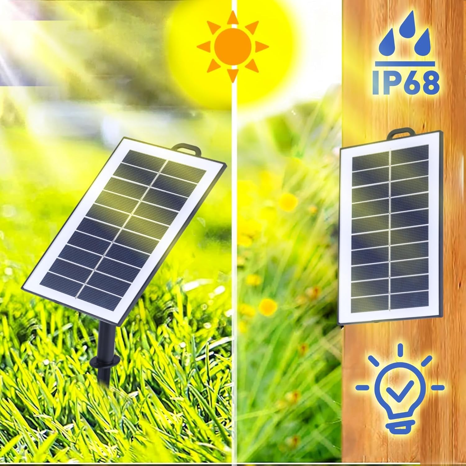 M Ledme - Striscia LED solare esterna giardino 5 metri con telecomando, IP68 sommergibile, 300 LED, luce LED bianco caldo, con kit di installazione per piastra solare, per giardino, casa, decorativa