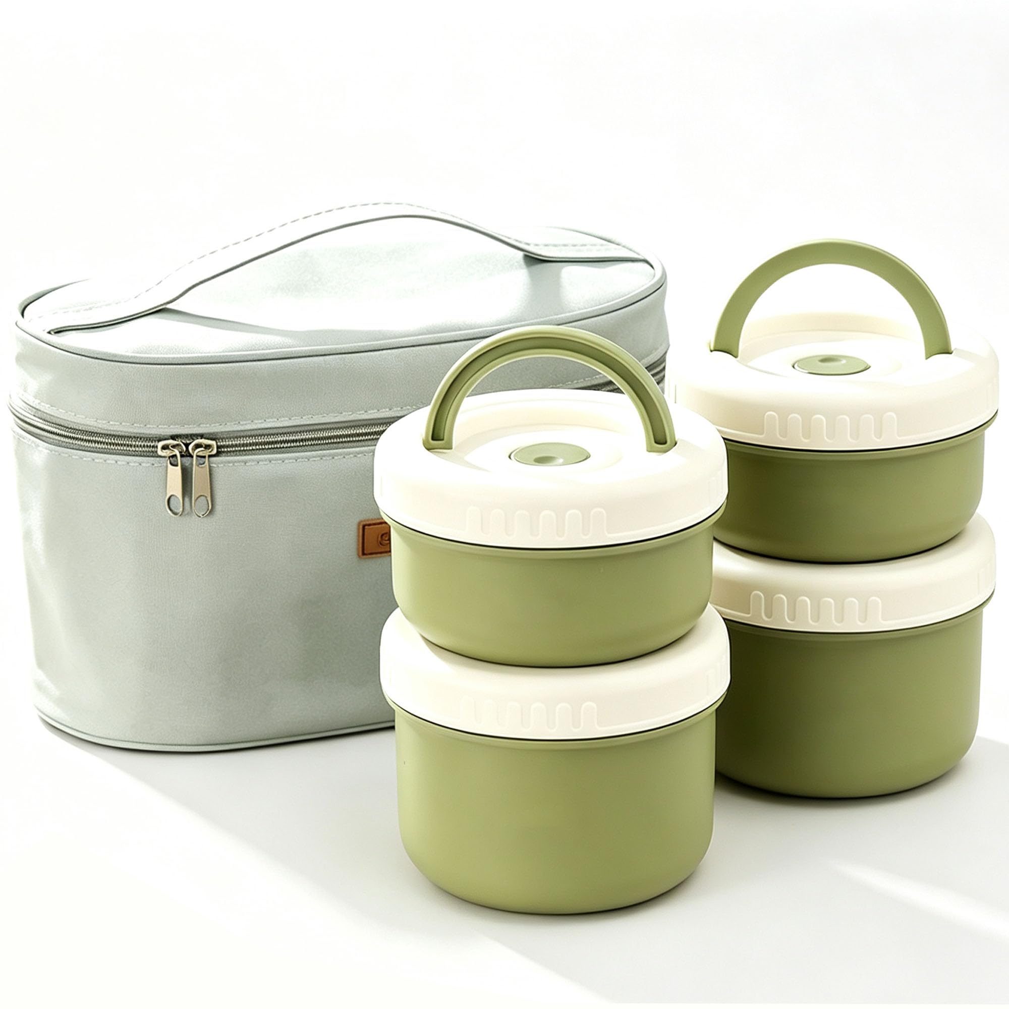 Scatola Pranzo Contenitore Termico, Contenitore Termico per Pranzo Forma Rotonda per Conservazione Degli Alimenti Scatole Picnic per pasti fuori casa, lavoro, scuola,Green-4 pieces