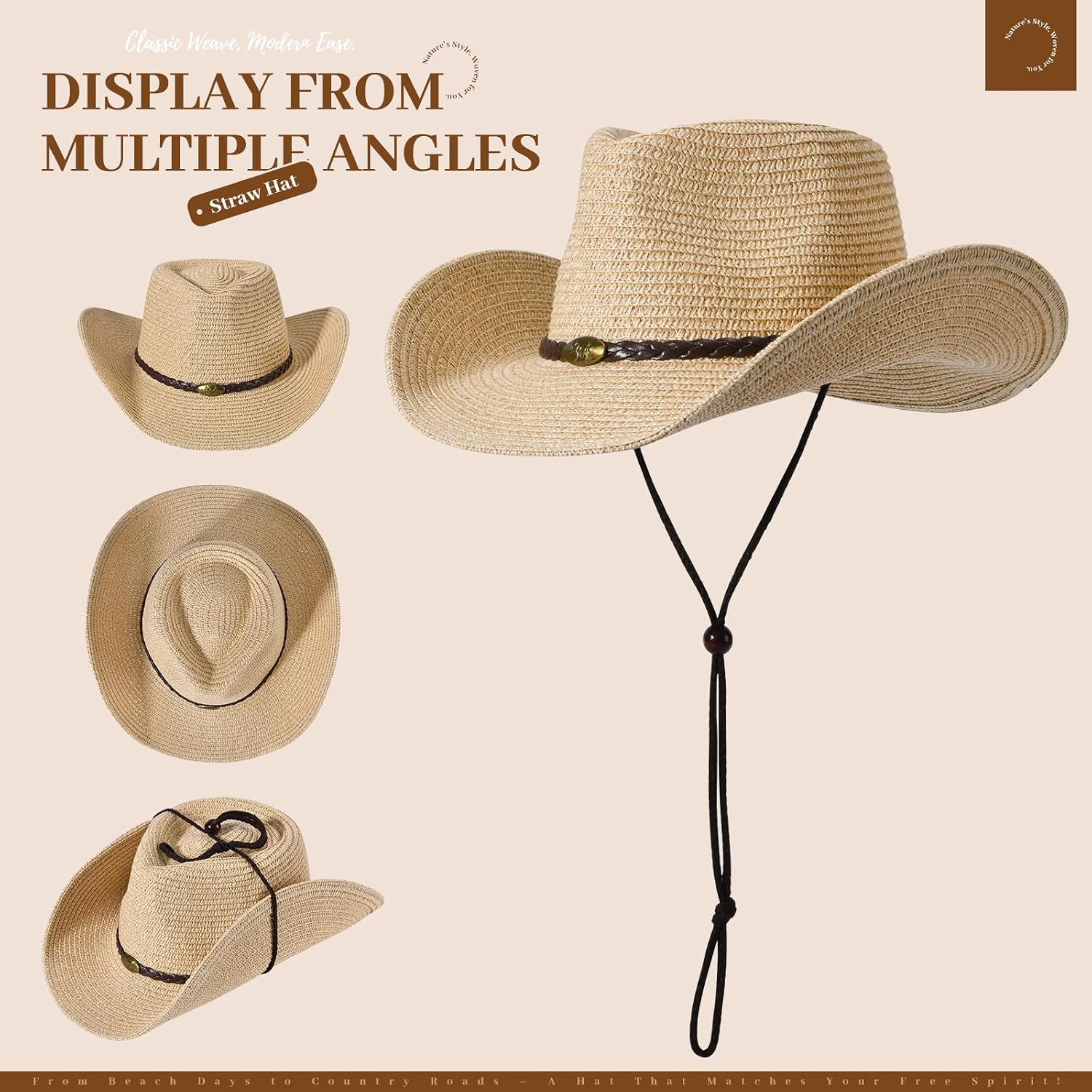 Western Straw Cowboy Hat for Women Beach Sun Hat for Men Wide Brim Fedora Hat Cowgirl Hats Summer Panama Hat
