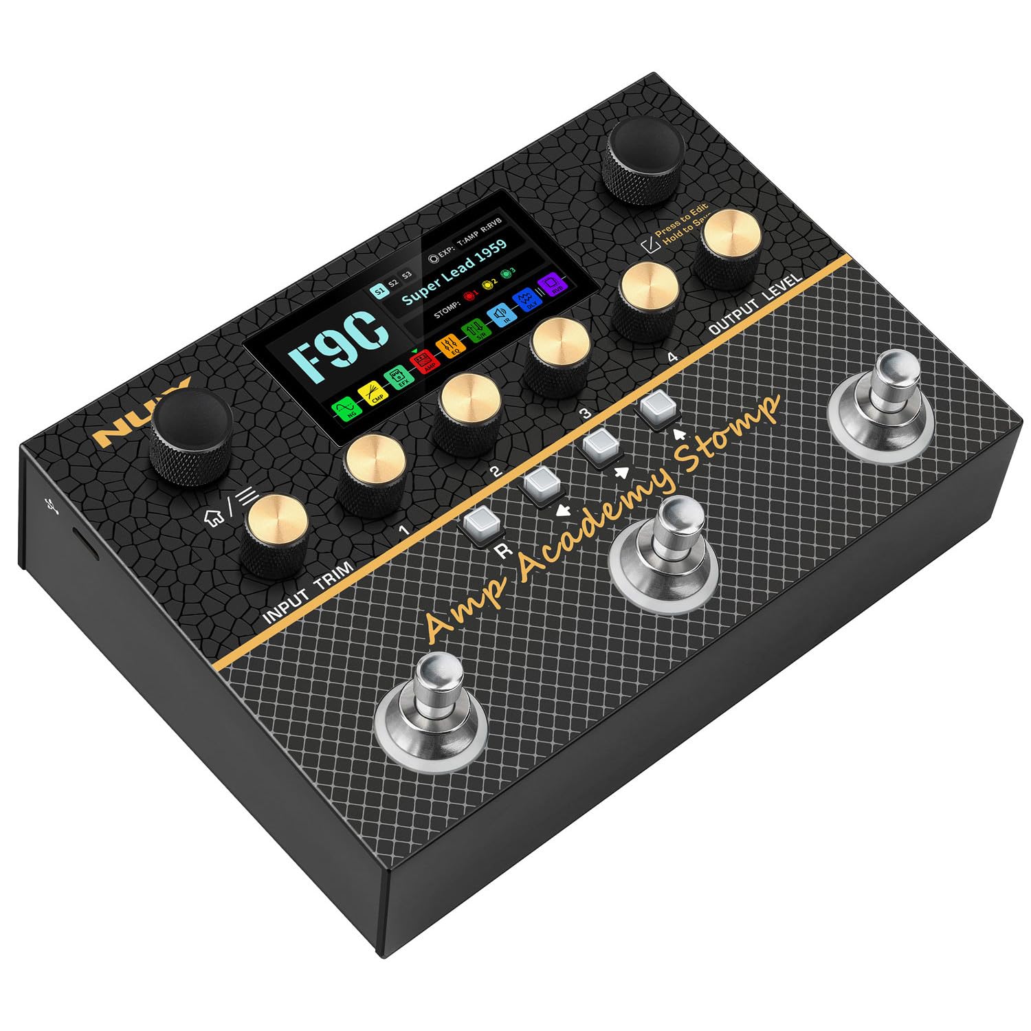 NU-X | Amp Academy Stomp Pedal | Multi-Effekt-Gitarrenpedal mit Verstärkermodellierung, Bluetooth, Looper, USB-Audio-Schnittstelle & anpassbarer Signalkette für E-Gitarren-Übung, Aufnahme