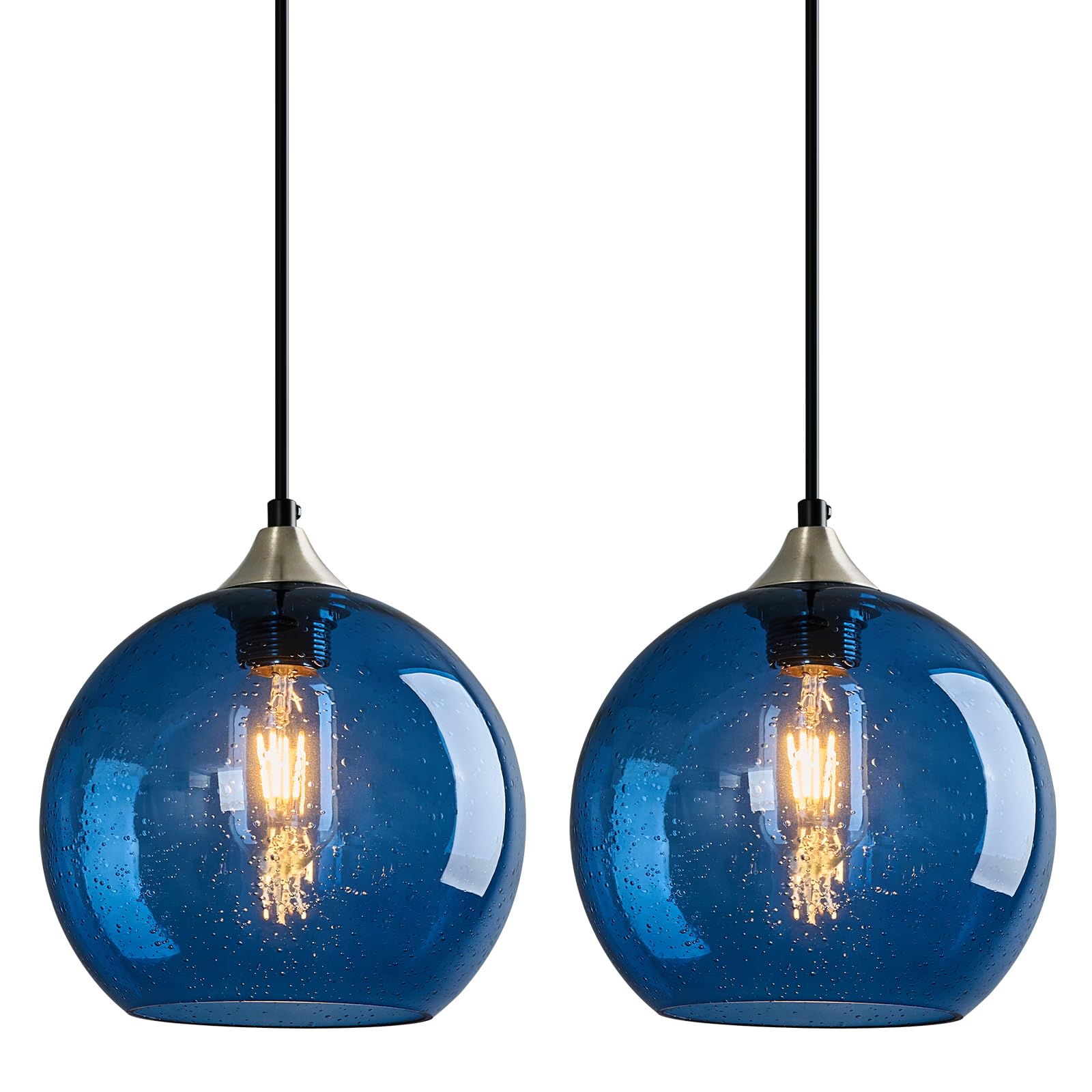 Photo 1 of LBSQJ Blue Glass Globe Pendant Light Fixture (7.87in, 2-Pack)