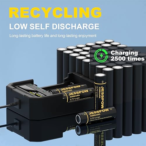 Miniatura 5 de Paquete de 4 baterías recargables 18650 con cargador de 3.7 V 3300 mAh parte superior plana, baterías para faros, linterna, cámara, ventilador