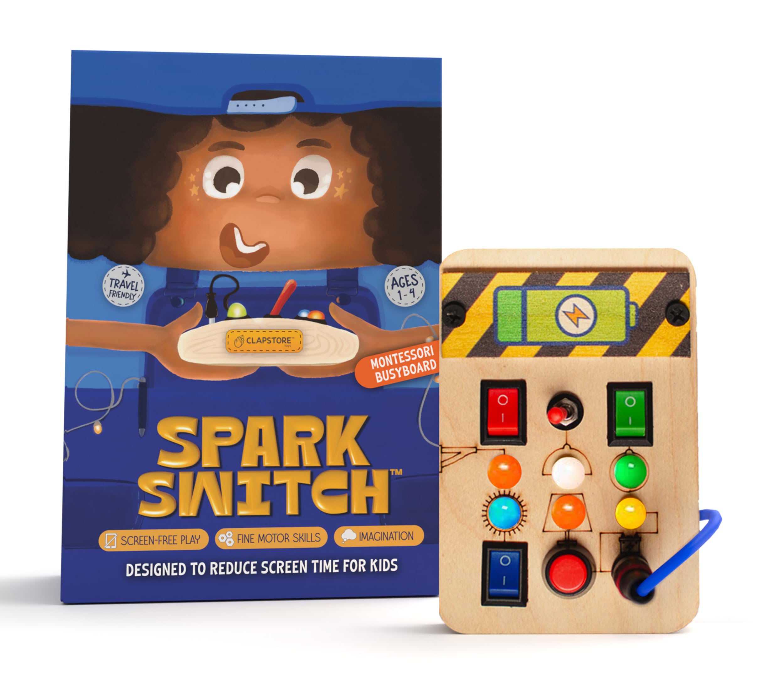 Toys Spark Switch Montessori Busy Board with LED Light, Sensory Montessori Toy for Toddlers 1-6 Years, Soft Lighting for Hand-Eye Coordination, Educational Travel Toy for Boys & Girls