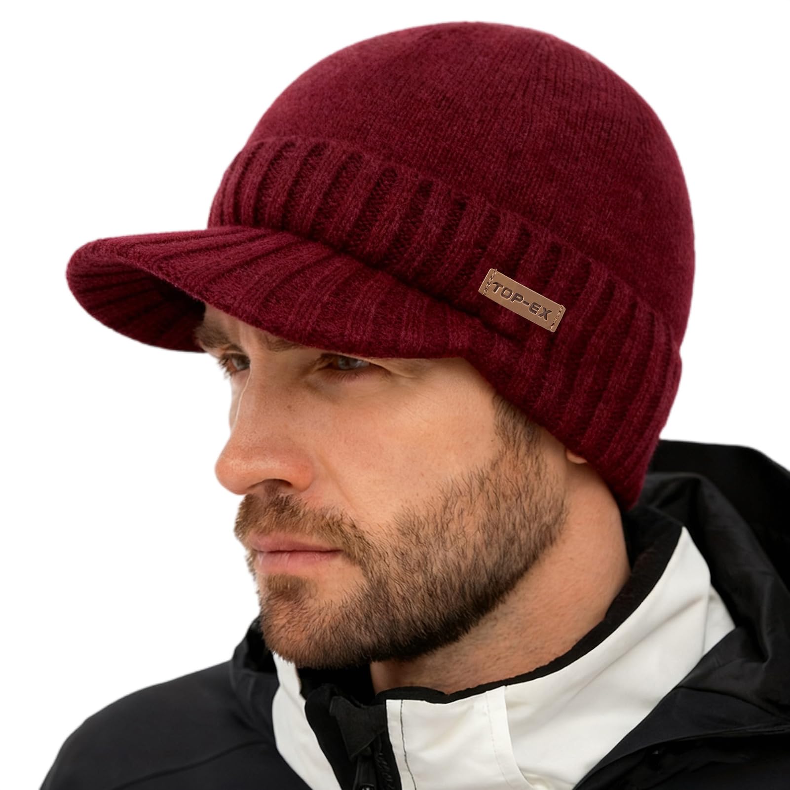 TOP-EX DryKnit Uomo Berretto lavorato a maglia con ombrello, impermeabile, foderato in pile, caldo per inverno misto lana