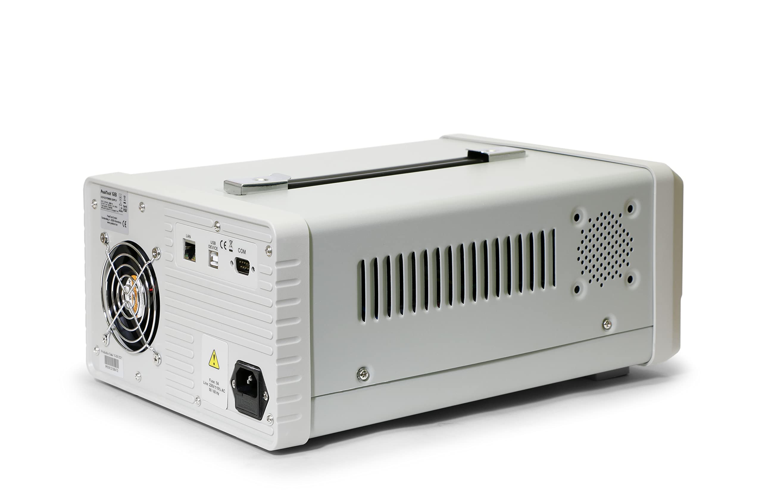PeakTech P 6181 Alimentatore da banco a 2 canali, 0-30 V, 0-6 A, con display a colori TFT, risoluzione 1 mA e 1 mV, logger dati, rete LAN, USB, RS-232, seriale, parallelo, 15 W, 240 V