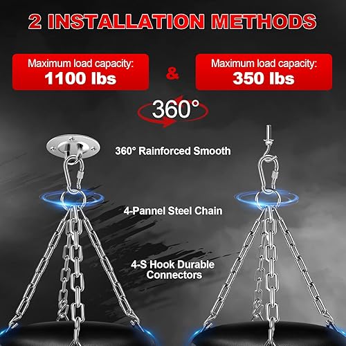 Miniatura 5 de Saco de boxeo para adultos, bolsas de boxeo pesadas de poliuretano de 4 pies con gancho de cadena para techo, bolsa de boxeo colgante para