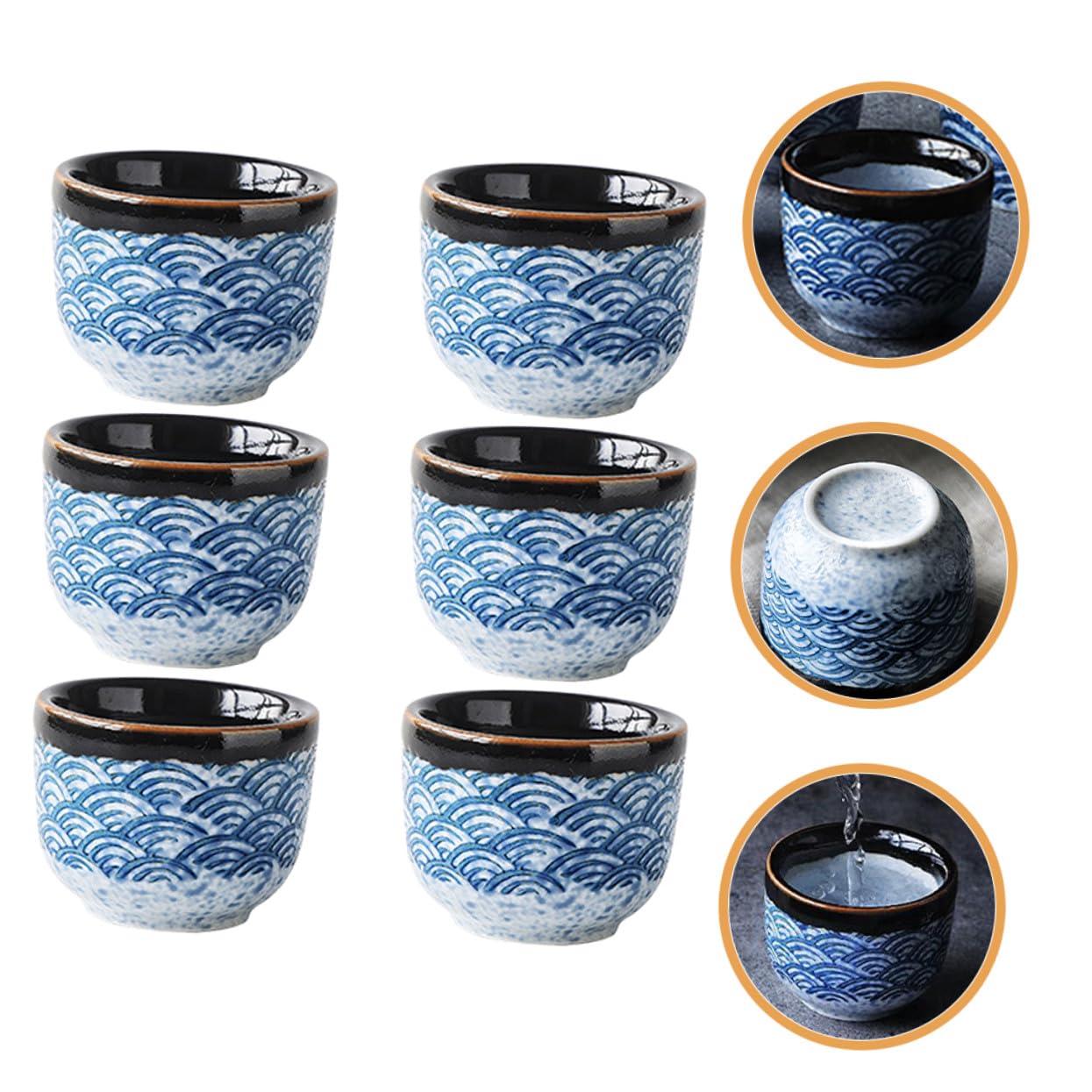 Lot de 6 Tasses à Thé Japonaises en Céramique au Design Simple et Rond, Multi-fonctionnelles et Sûres, Maison Bureau