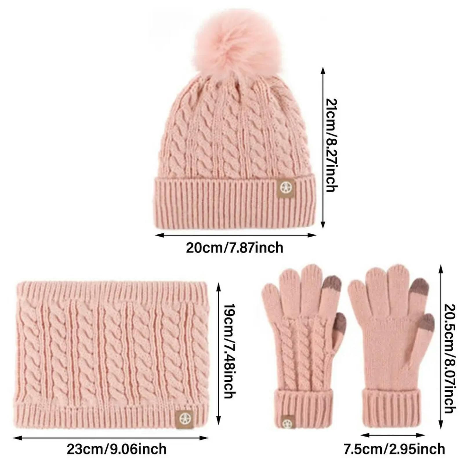 Mütze, Schal & Handschuh-Sets Für Damen Lässiges Strick-wintermütze-Set Für Kinder, Handschuhe, Schal, Warmer Nackenwärmer, Beanie-mützen Mit Bommel Für Kaltes Wetter-b-eine Größe