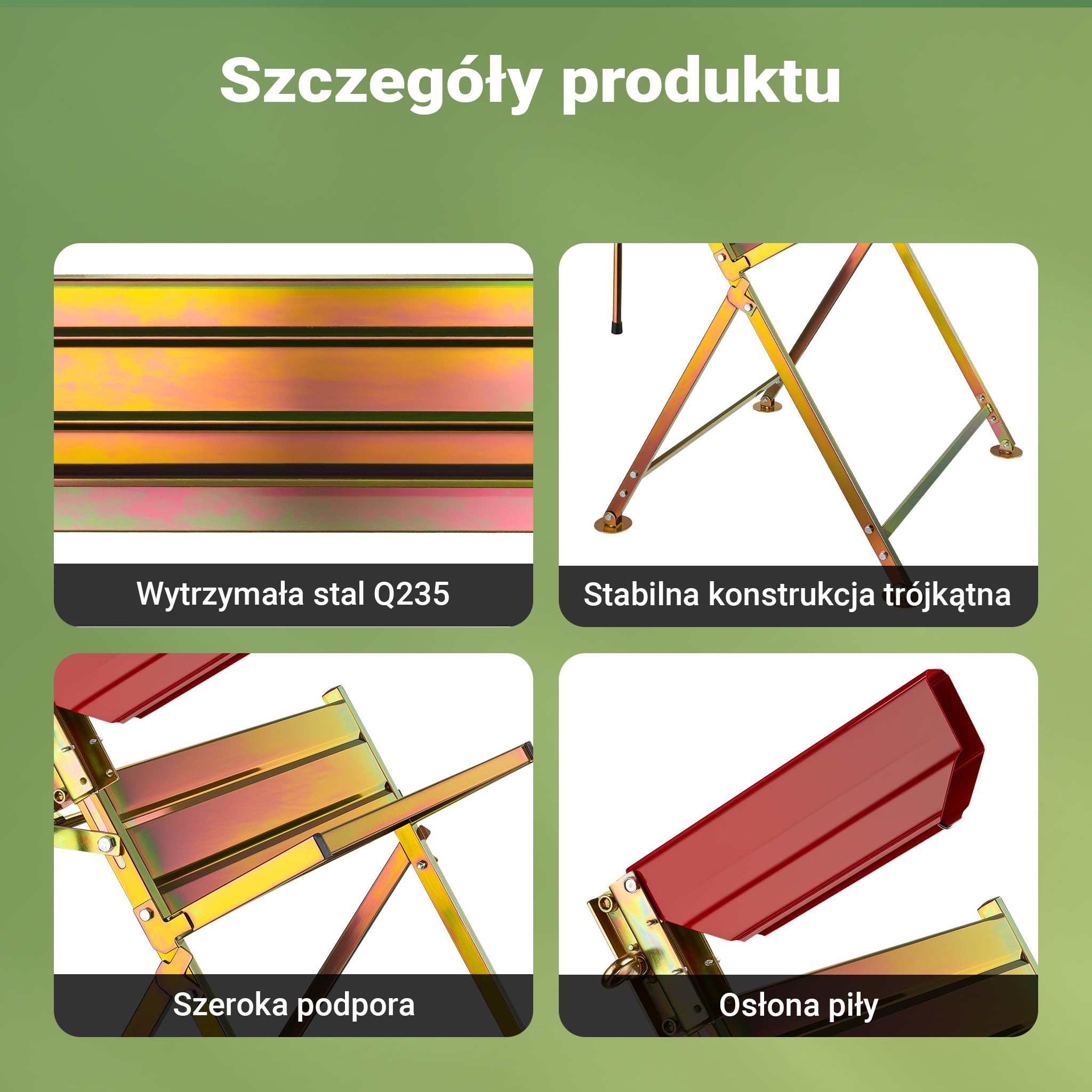 Wiltec Składany stojak do cięcia drewna z uchwytem na piłę 88x71x96 cm, stabilny koziołek ze stali ocynkowanej, kobyłka do drewna opałowego do 120 kg