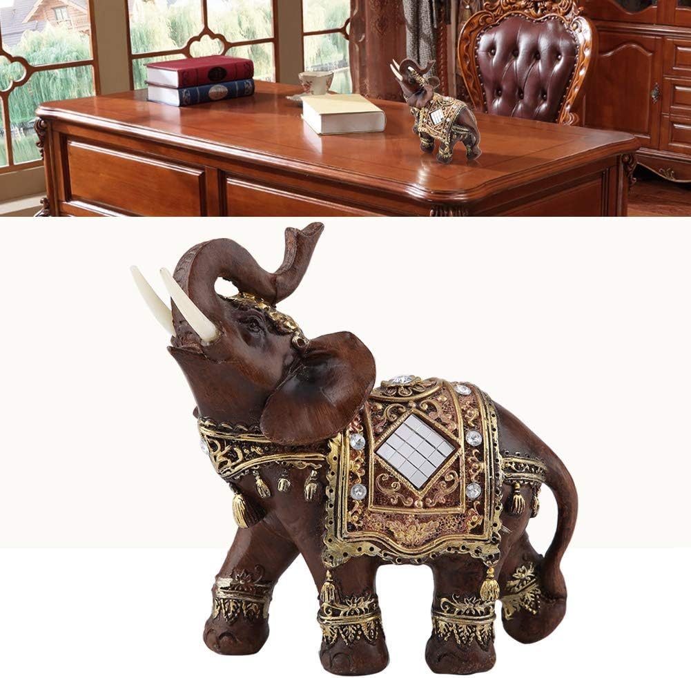Lucky Wealth Elephant Statue, Elephant Decor Feng Shui Elephant Statue Figurine Wood Grain Collectible Ornament Desktop Decoration for Living Room Bedroom Congratulatory House Warming Gift (Large)