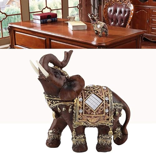 Miniatura 7 de Feng Shui - Estatua de elefante elegante de grano de madera de 5.5 pulgadas de alto con tronco hacia arriba, figura coleccionable, escultura