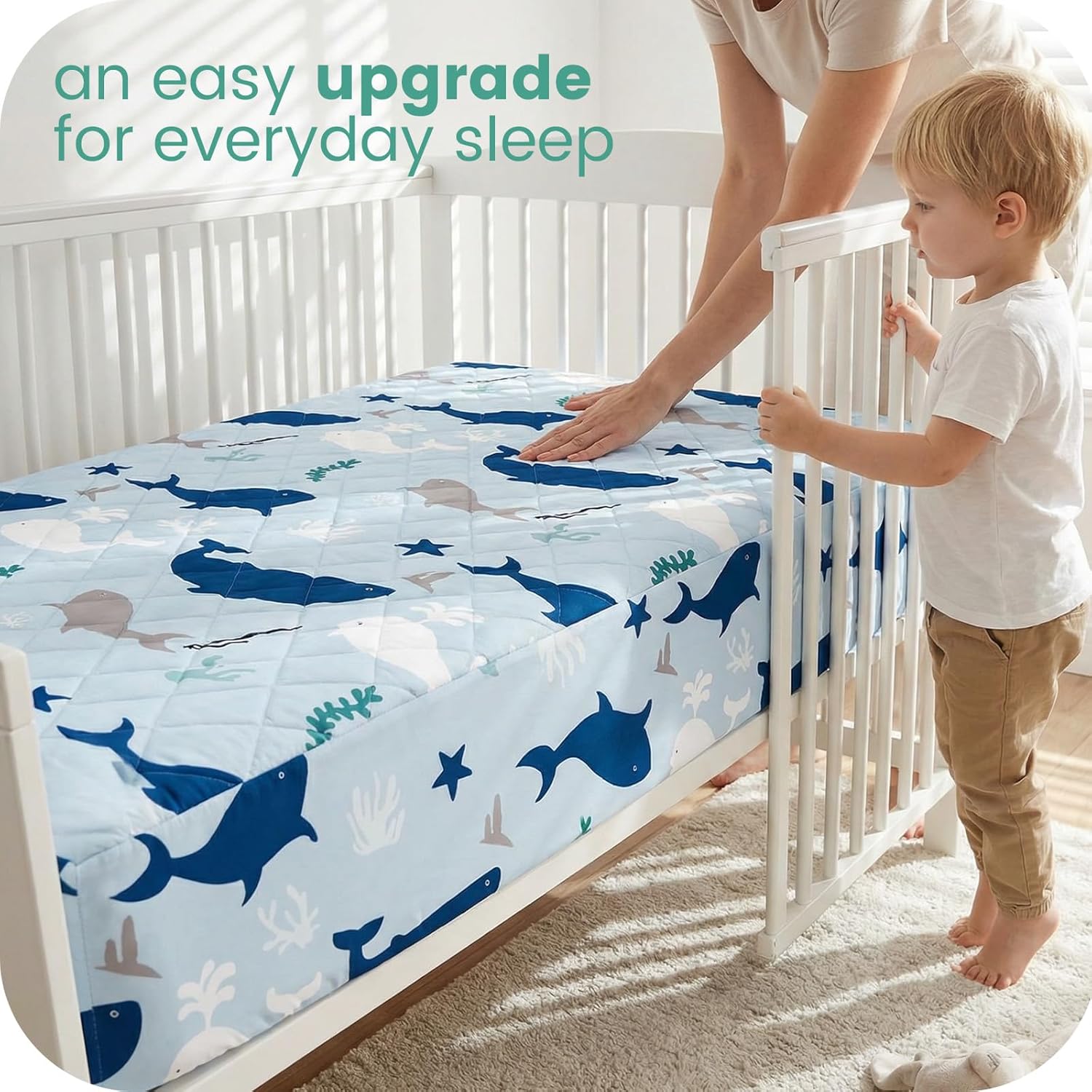 Light Quilted Crib Sheets 2 Pack, Soft Fitted Sheets for Standard Crib and Toddler Mattresses, Pink Floral