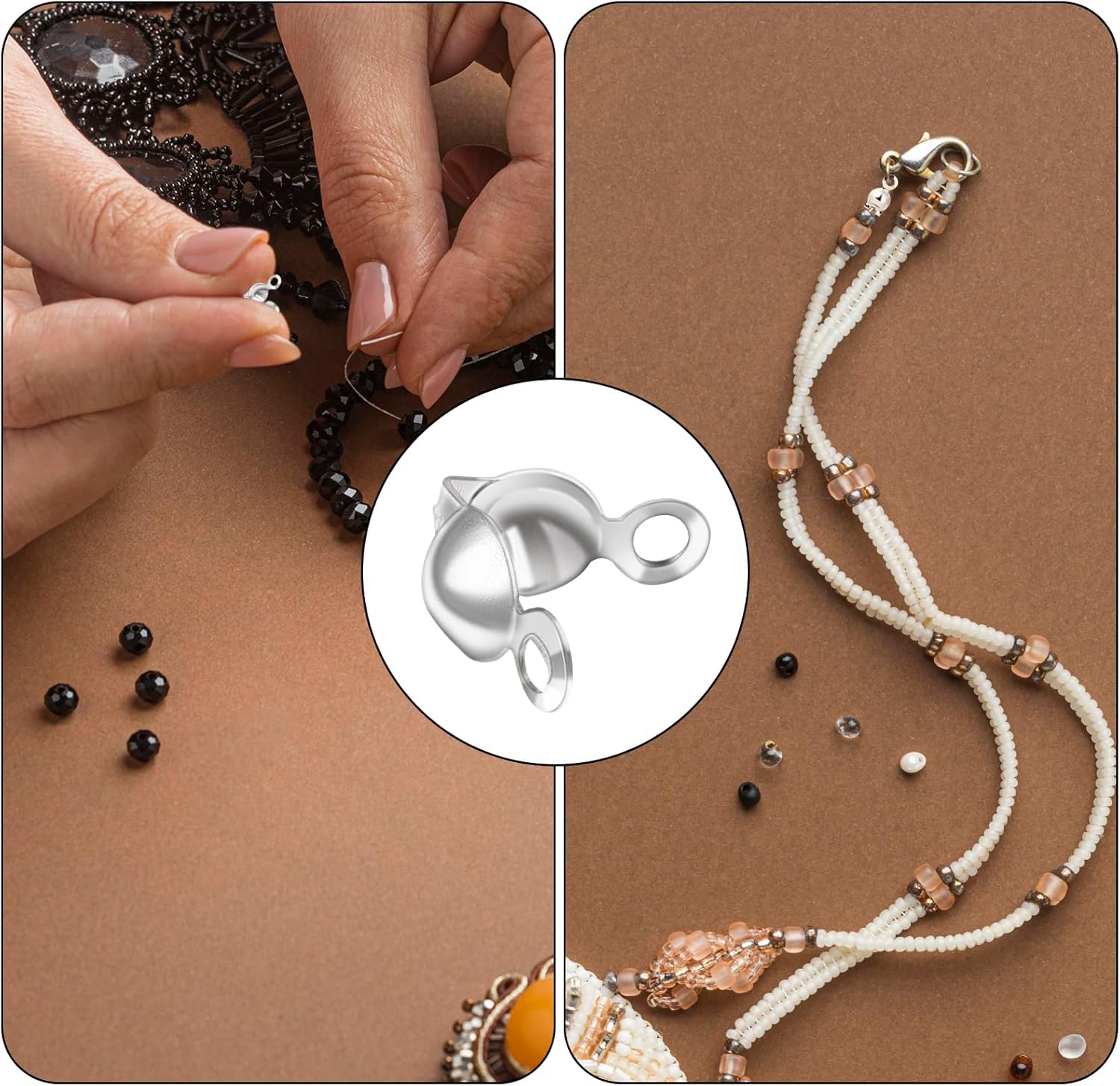 500Pcs Metal Bead Tips Knot Covers, Crimp Beads for Jewelry Making, Knot Covers Bead Tip Knot Covers Crimp Bead Covers, Ends Knot Covers for DIY Bracelet Jewelry Making(Silver) - Image 3