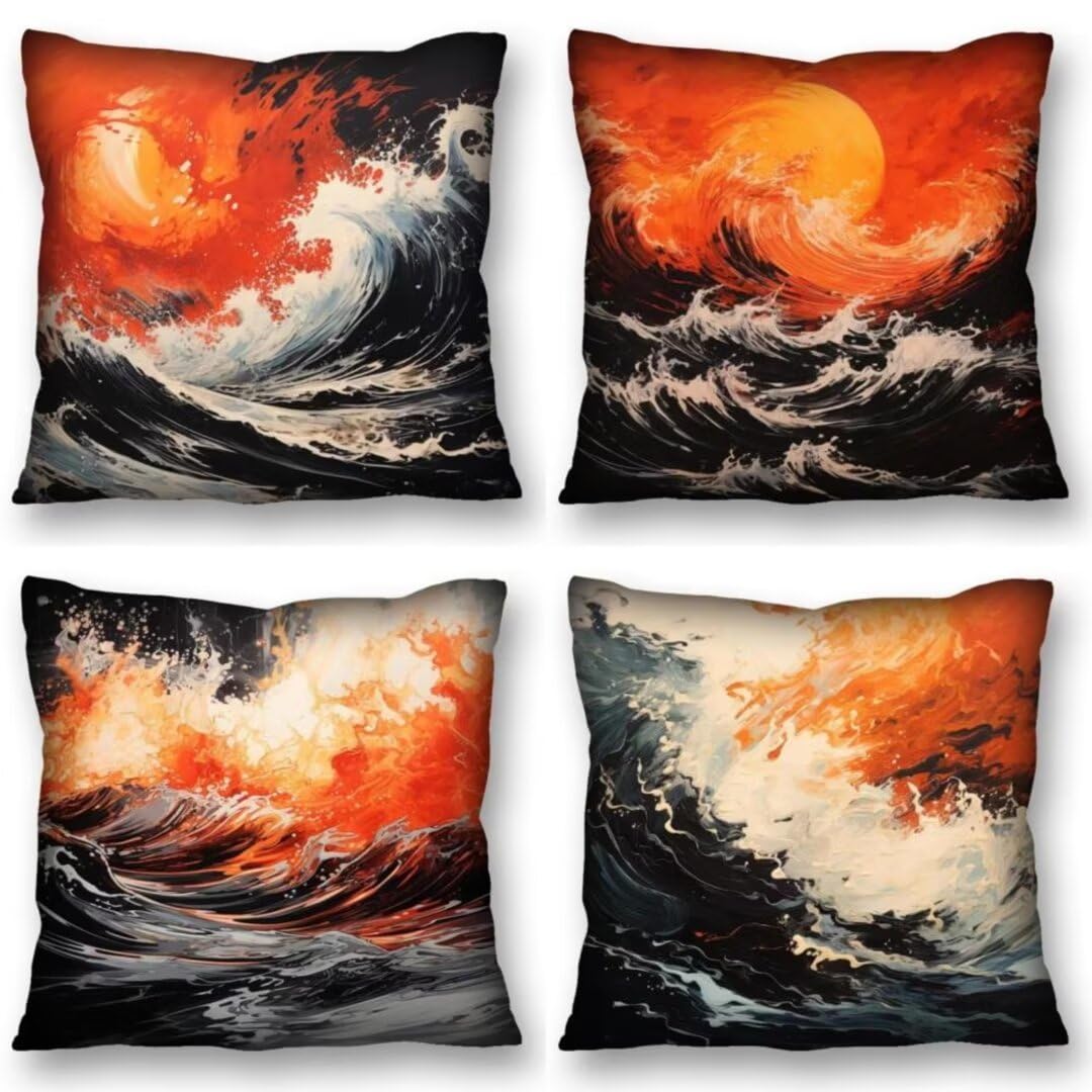 Juego de 4 Fundas de Cojines 70x70 cm Cojines atardecer ondas Funda Cojin Cuadrados de Lino Fundas Cojines Sofá Cojines Decorativos para Salón Sofá Dormitorio Coche Jardín Silla Decoración del Hogar