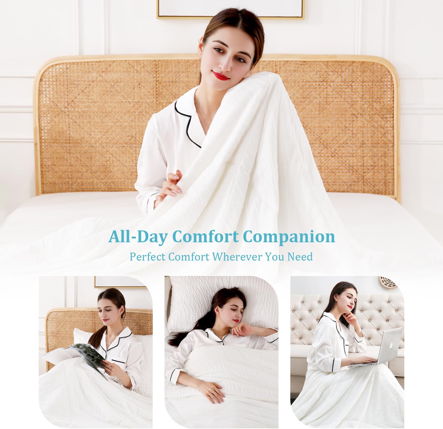 Cooling Comforter for Hot Sleepers King/Cali King Size,All-Season Breathable Lightweight Blanket for Night Sweats, Soft Cool Touch for Bed (108x90 Inch, White)