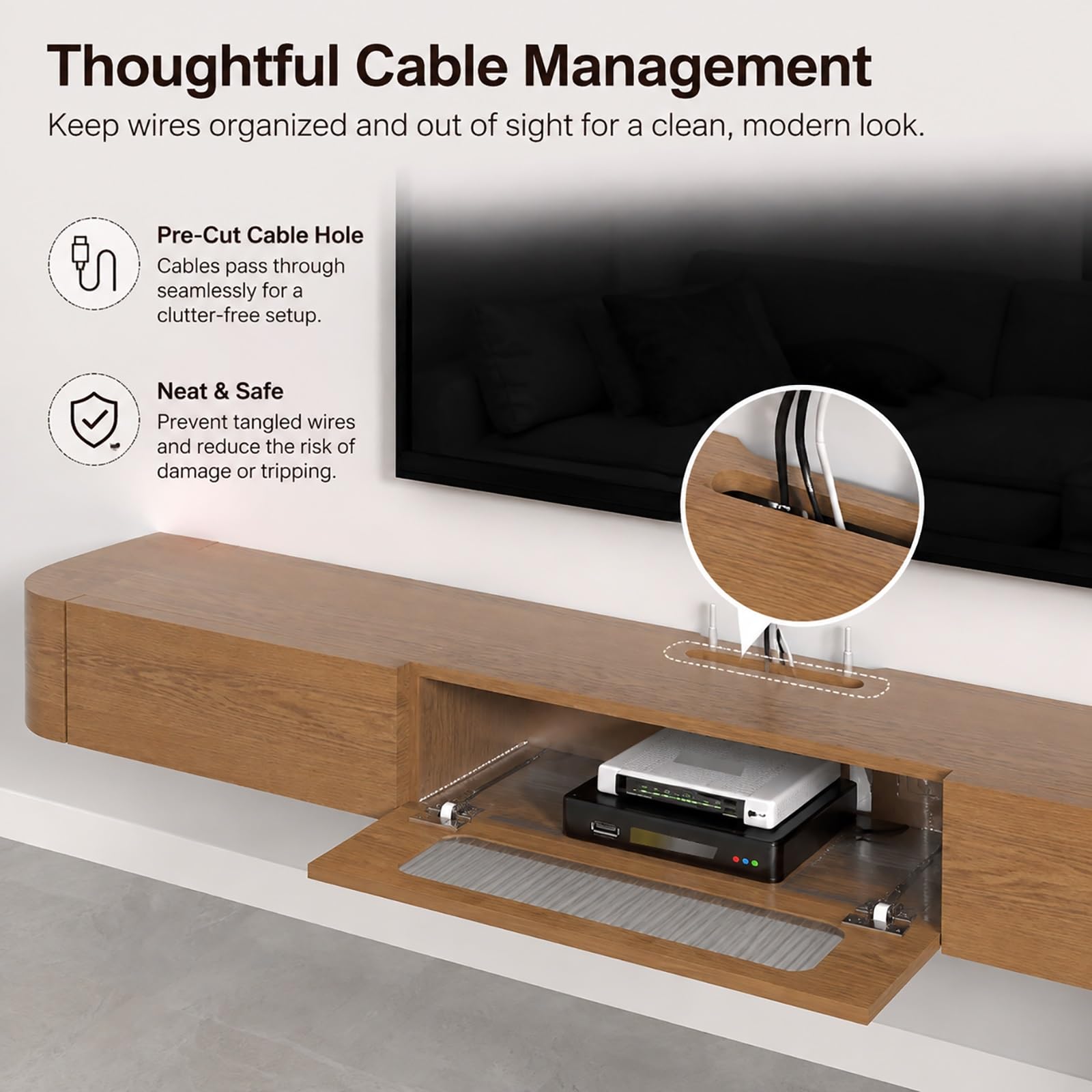 Mobile TV Sospeso in Legno, Mobile Porta TV con Cassetti | Tavolino TV Moderno per Soggiorno – Mobile Basso a Muro(Black,120cm/47in)
