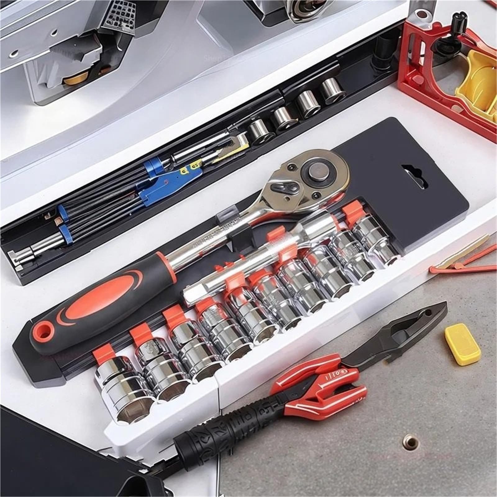 gereedschap voor demontage Zestaw 12 narzędzi samochodowych nasadowych, klucz grzechotkowy 1/4" z grzechotką, narzędzia konserwacyjne, sześciokątne set Auto Demontage Gereedschap(1-2inch 12pc set)