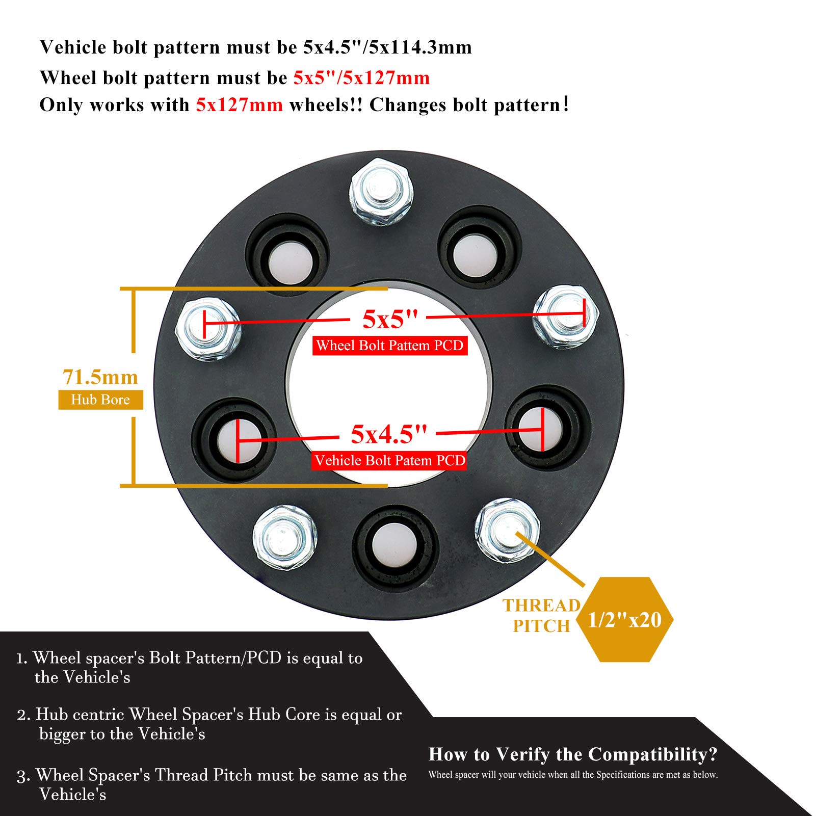 Amazon.com: HICKS 5x4.5 to 5x5 Wheel Spacers 1.25