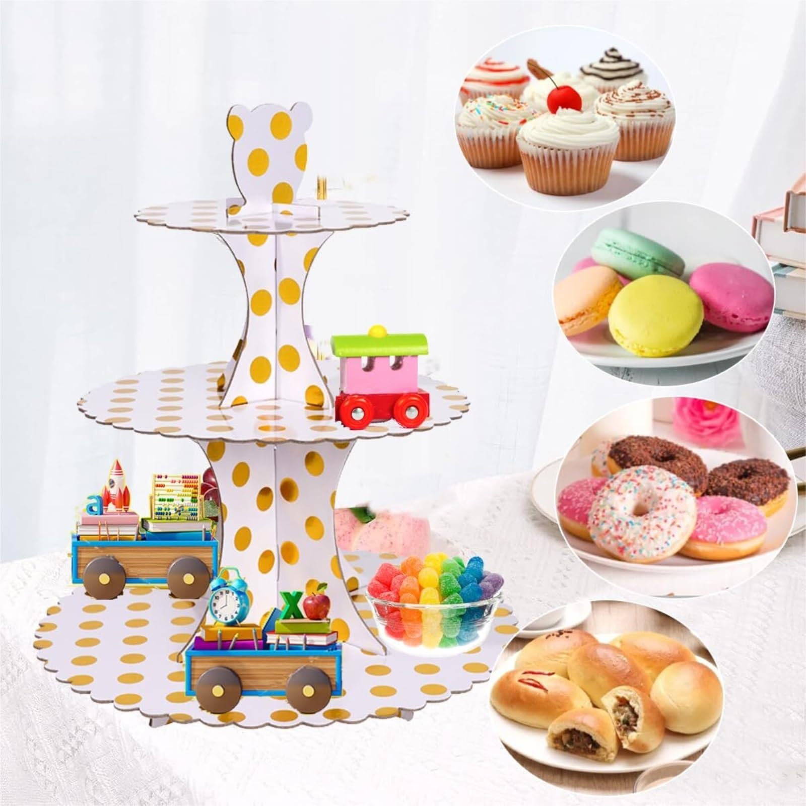 Présentoir à Desserts Lot De 2 Présentoirs À Gâteaux Ronds en Carton Fêtes et Pâtisseries